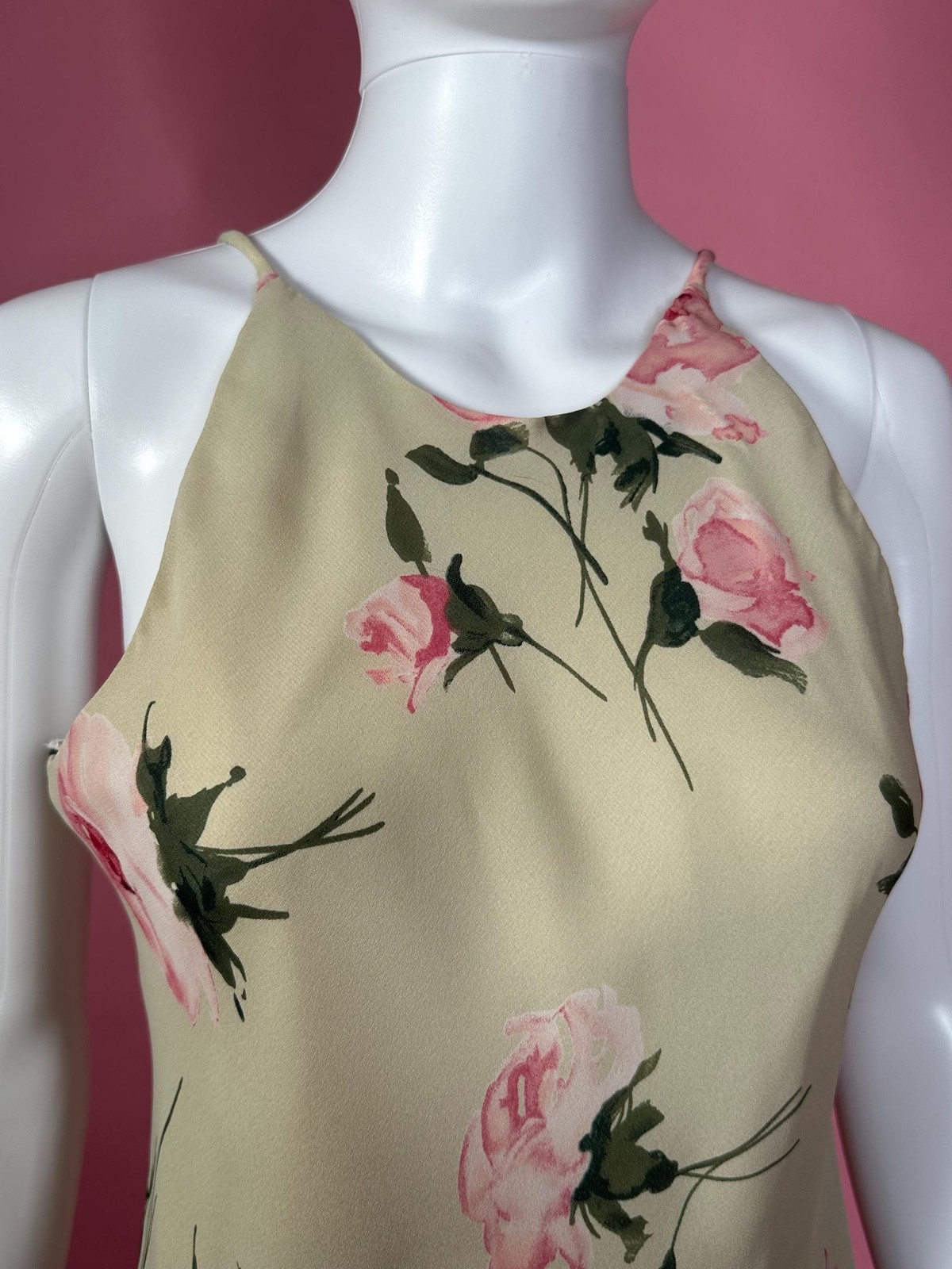1990s-Y2K HAMPTON NITES ROSE Watercolor Floral Print Maxi Slip Dress. Medium.