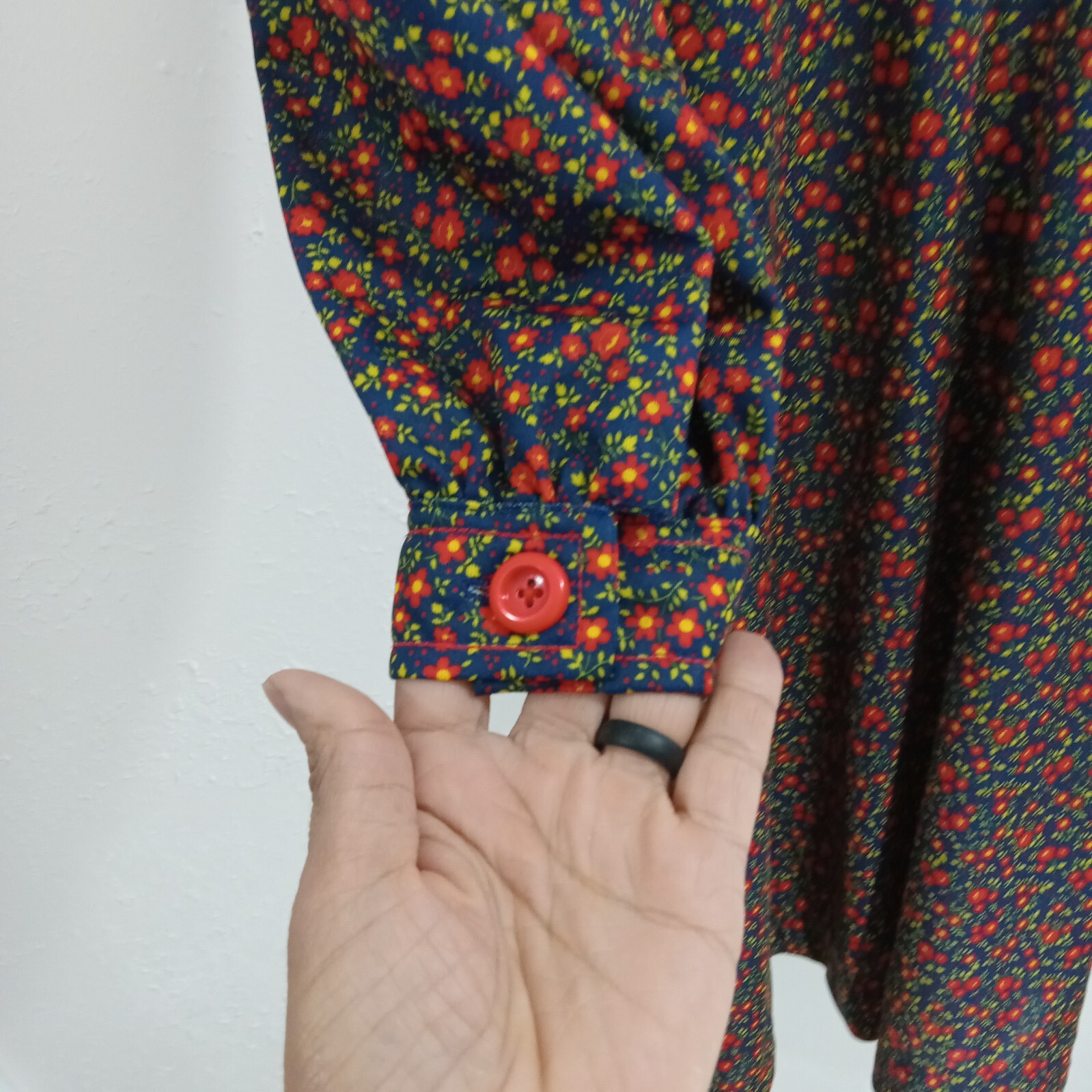 Handmade Navy Green Red Floral 1980 **Please Read Description For Sizing** VTG