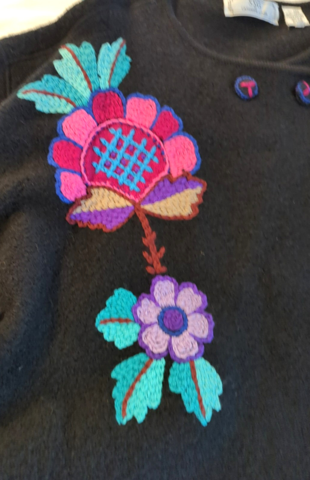 80’s Vtg Catharine Lover Wool Coat Sweater L SSG Embroidered Made in Hong Kong