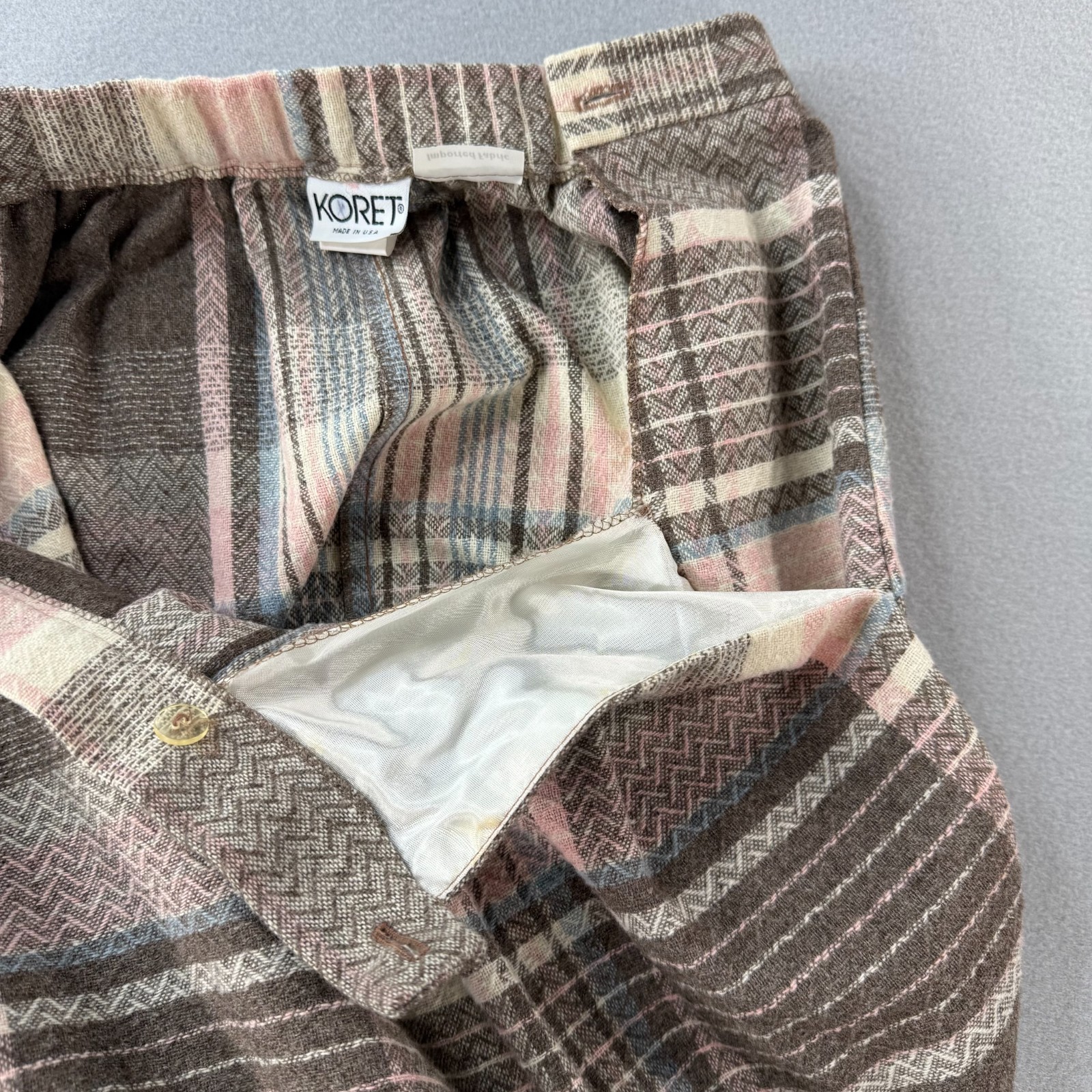 Vintage Pleated Preppy Skirt Womens 12 Midi Plaid Wool Blend USA Union Made 90s