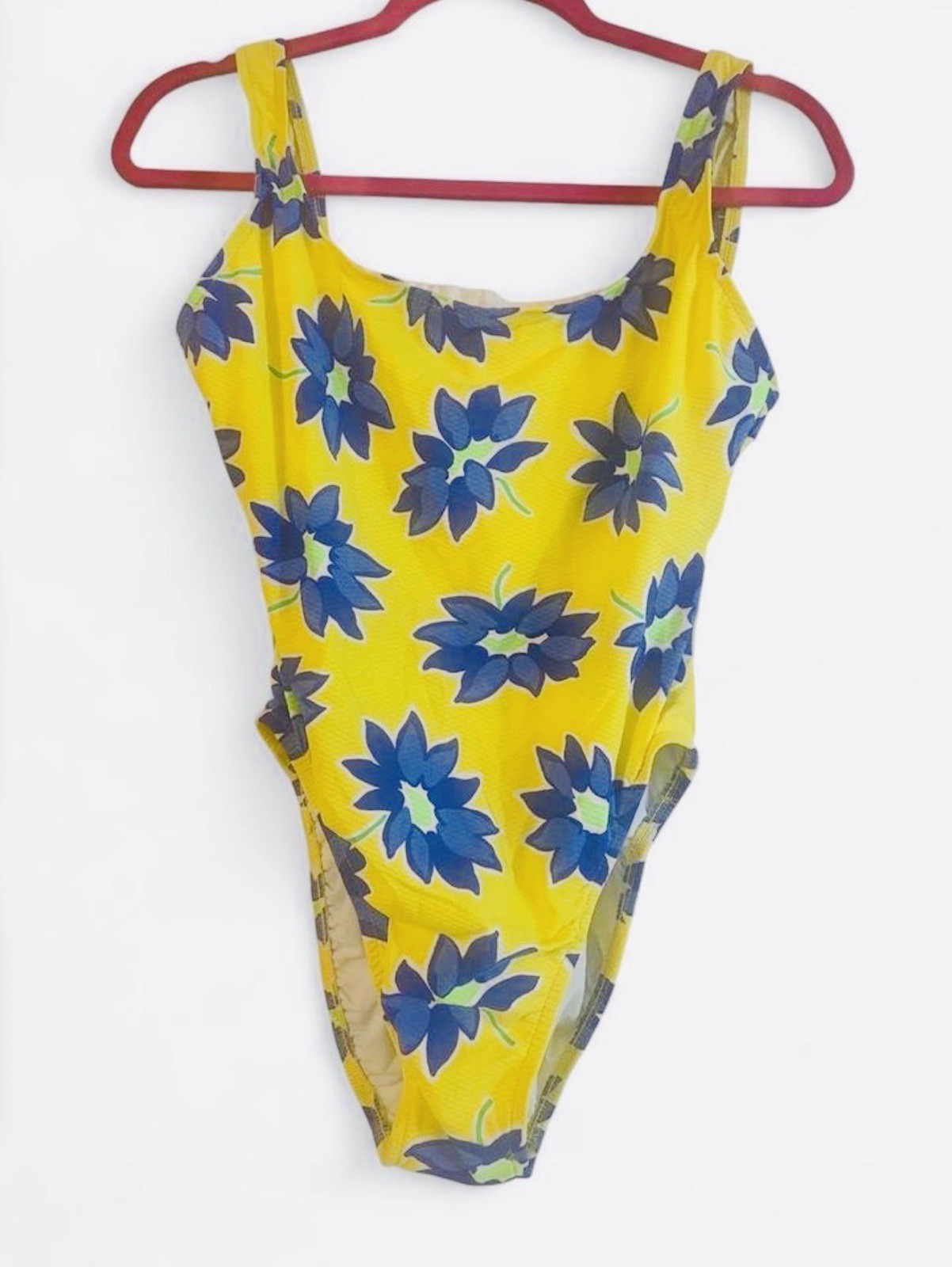 VTG 80s 90s Jantzen Floral One Piece Swimsuit NWT Yellow Blue Retro Small