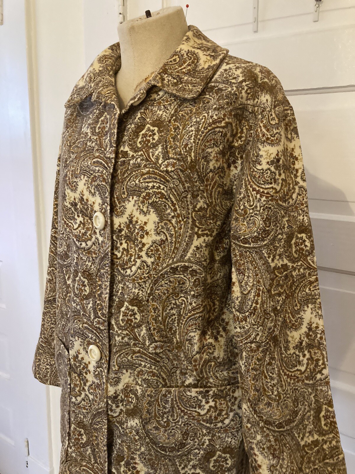Vintage Set 1970s Corduroy Jacket & Skirt Paisley Handmade Costume Suit