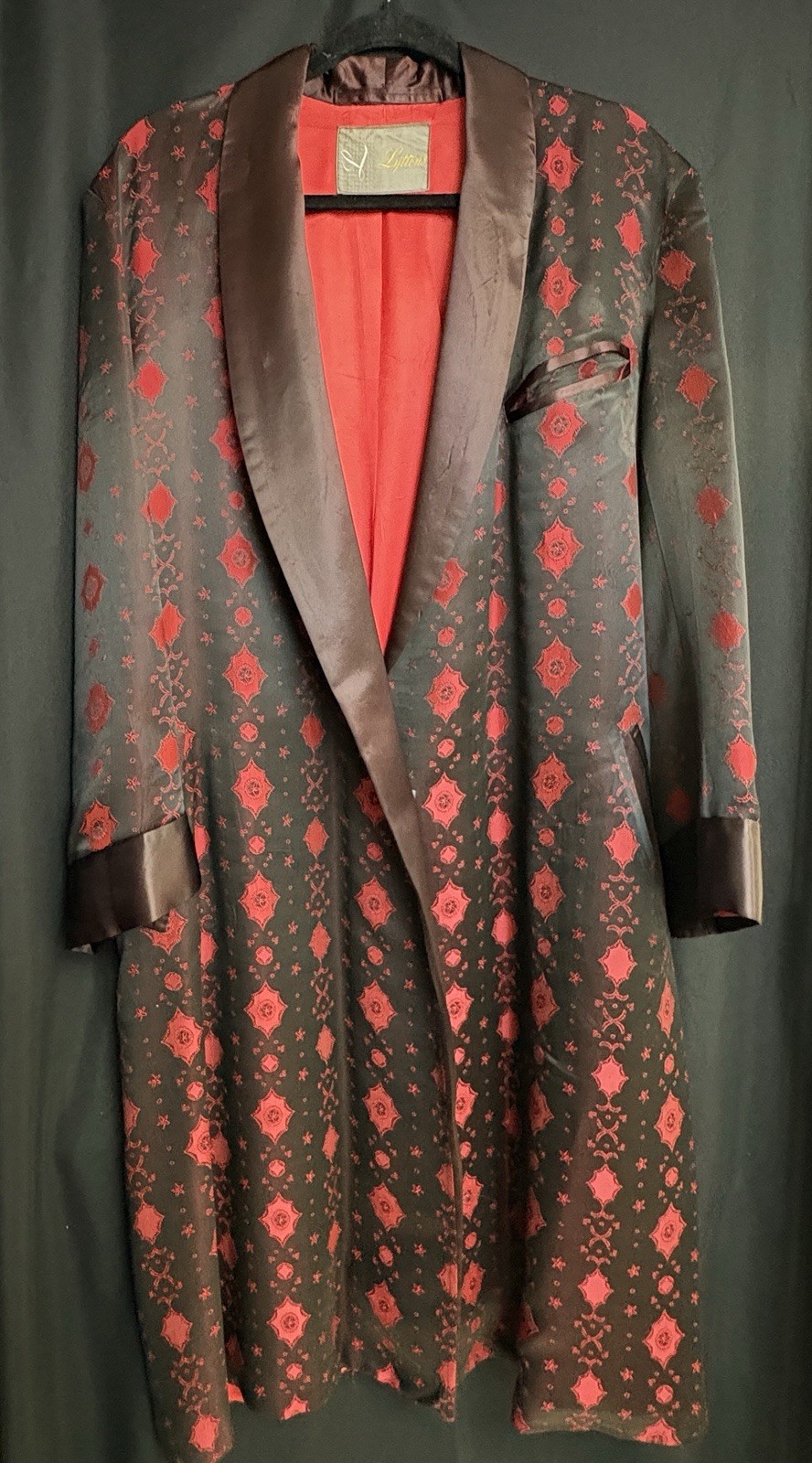 Antique Dressing Gown Satin W/ Tassel Belt Red & Burgundy Mint Condition Unisex
