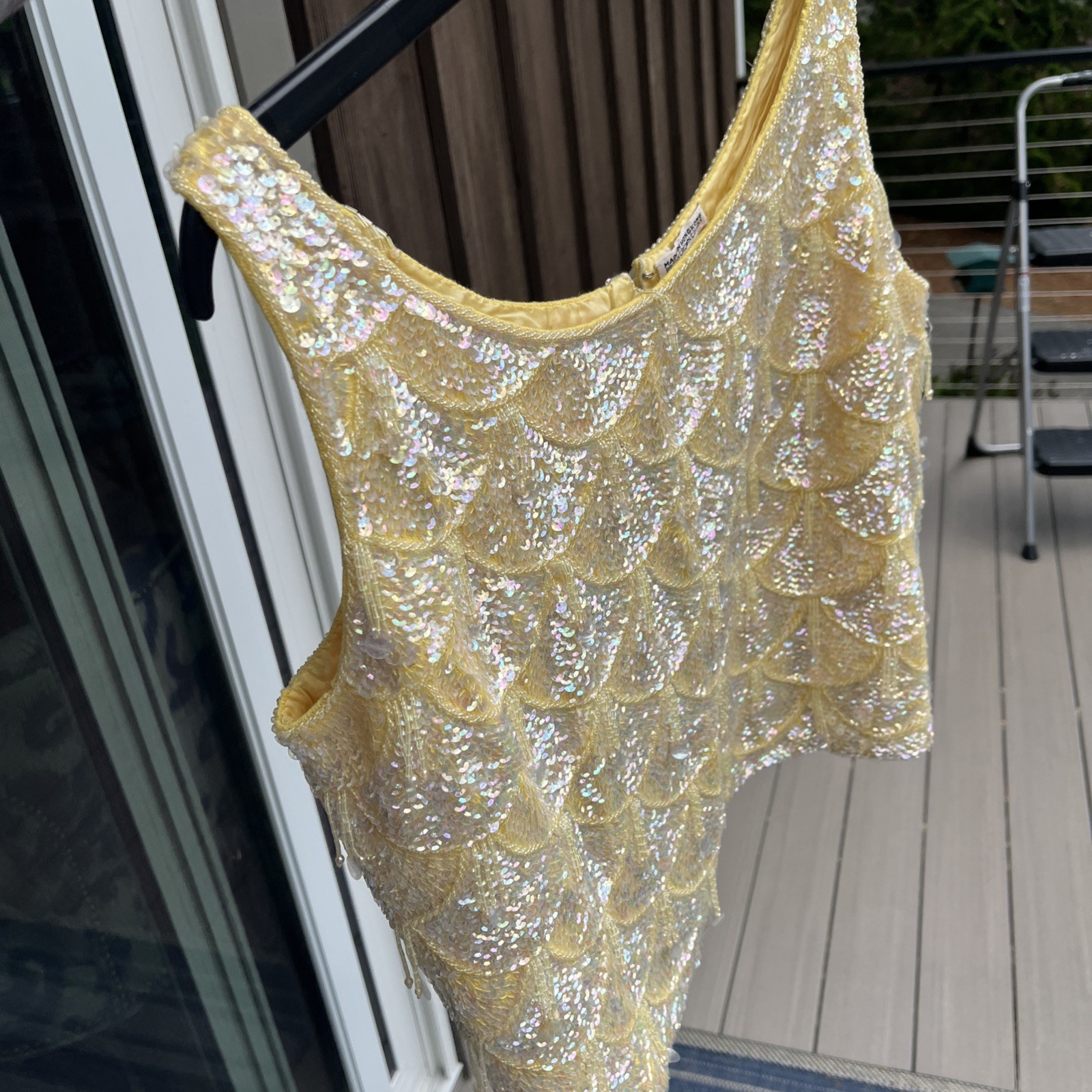 Vintage 60s House of Gold Hong Kong Pink Beaded Sequin Lattice Shell Top