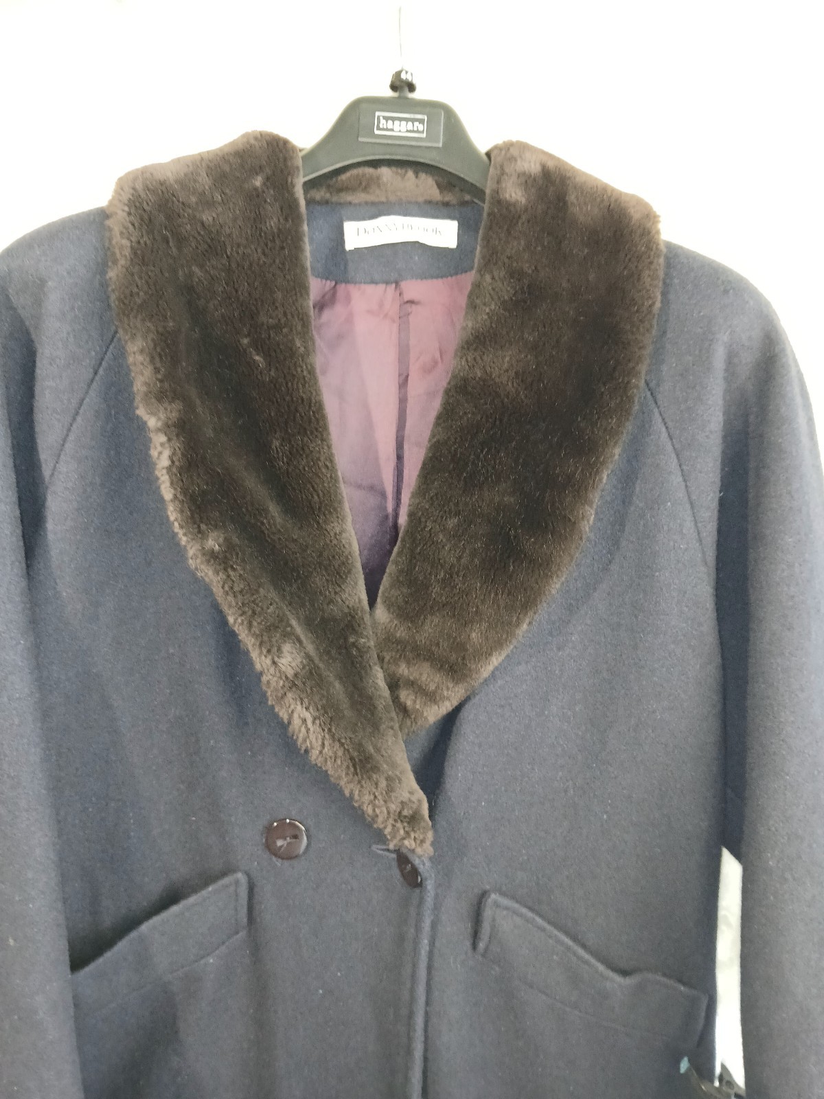 Vintage Women’s Dark Blue Wool Coat W Brown Faux Fur Collar Made In Usa, Size 6