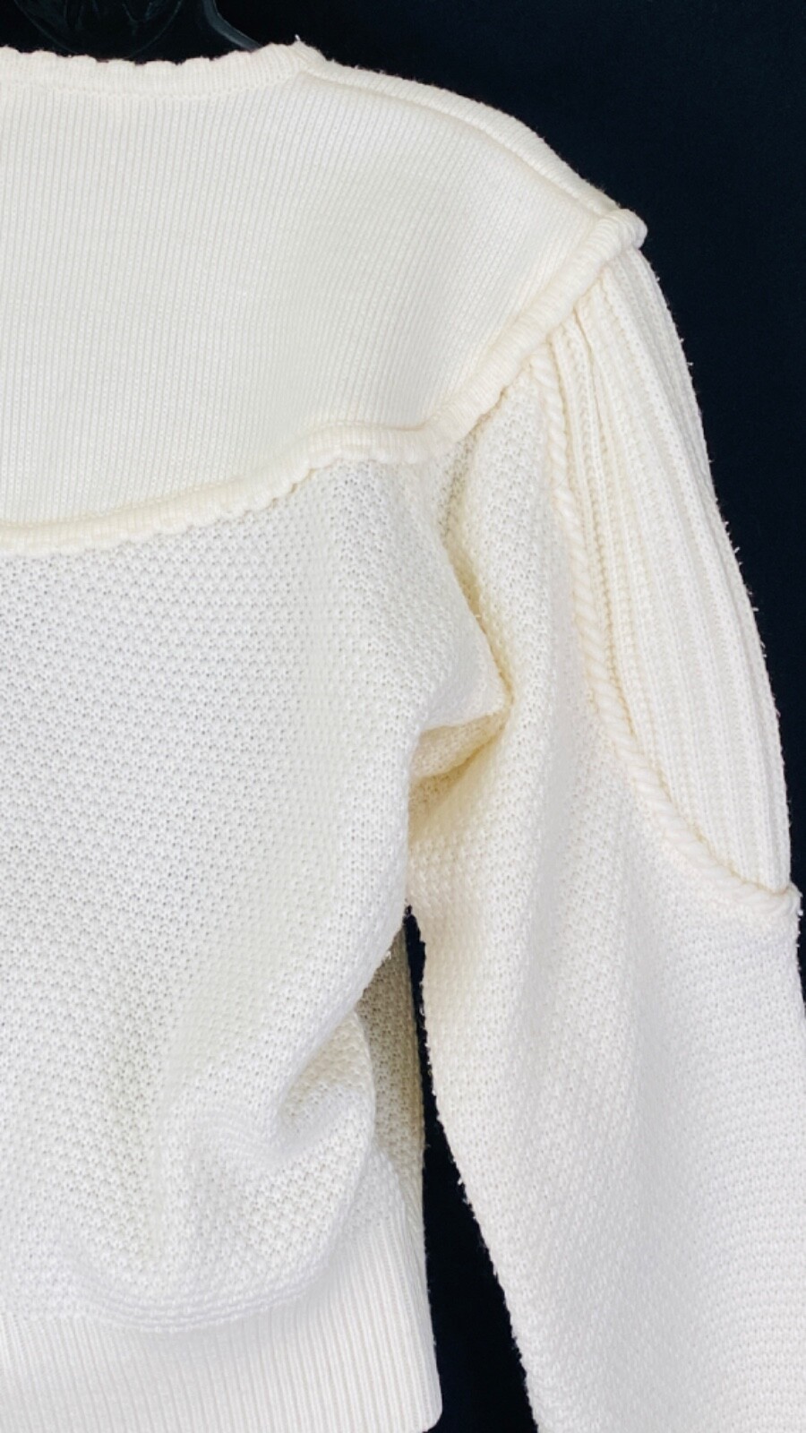 Vintage 1980s white sweater, Victorian style oversized crop cardigan knit top M