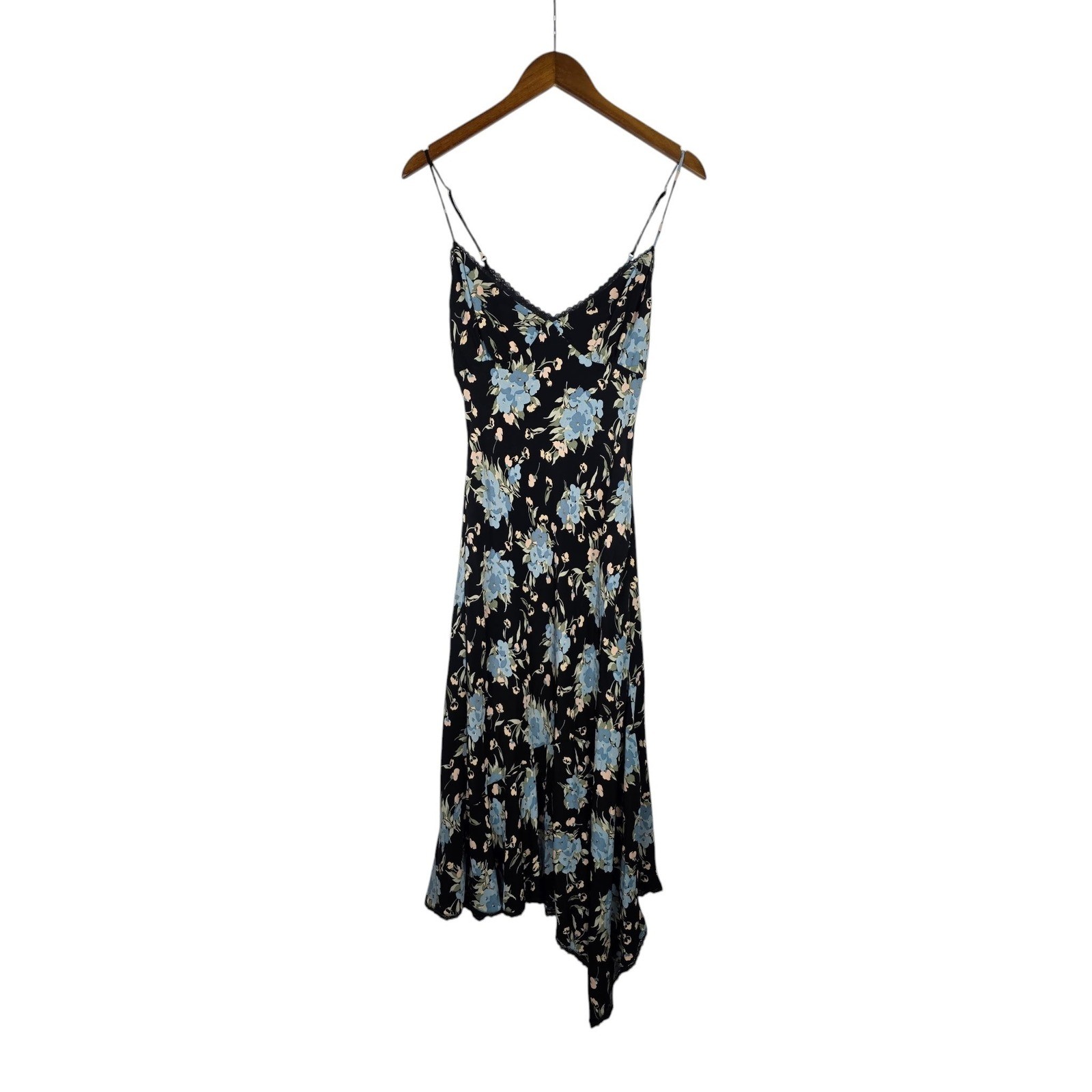 Betsey Johnson Black Label Slip Dress Womens 10 Black Floral Vintage Asymmetric