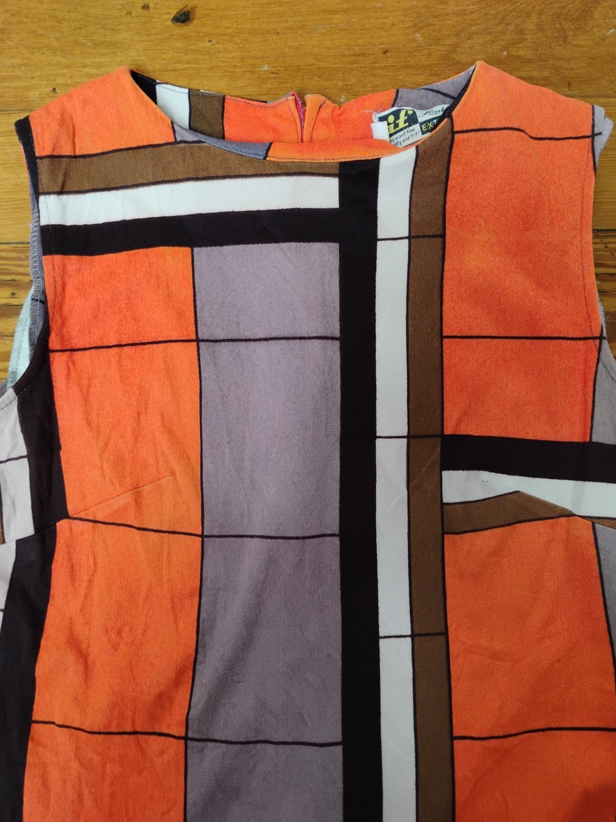 Vtg Loubella Extendable Sleeveless Top Blouse Mod Abstract Geometric Print Small