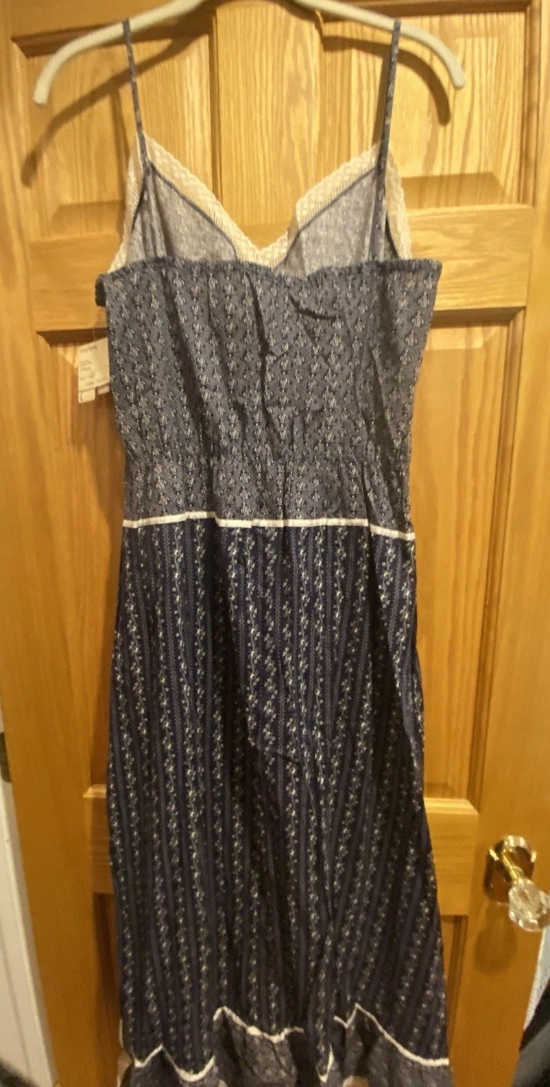 JCPenney navy cotton sun dress spaghetti straps floral lace prairie NWT Large