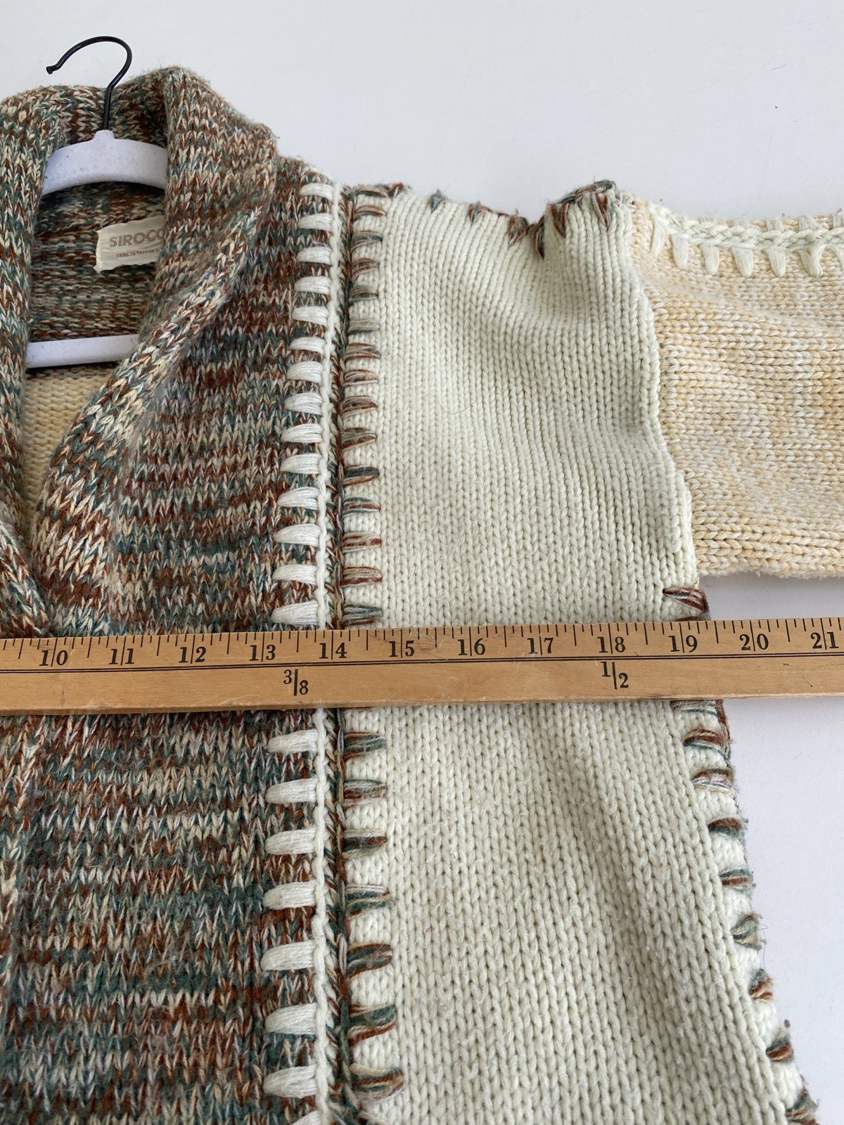 Vintage 70s Sirocco M Cotton Blend Heavy Knit Wrap Cardigan Sweater Boho Hippie