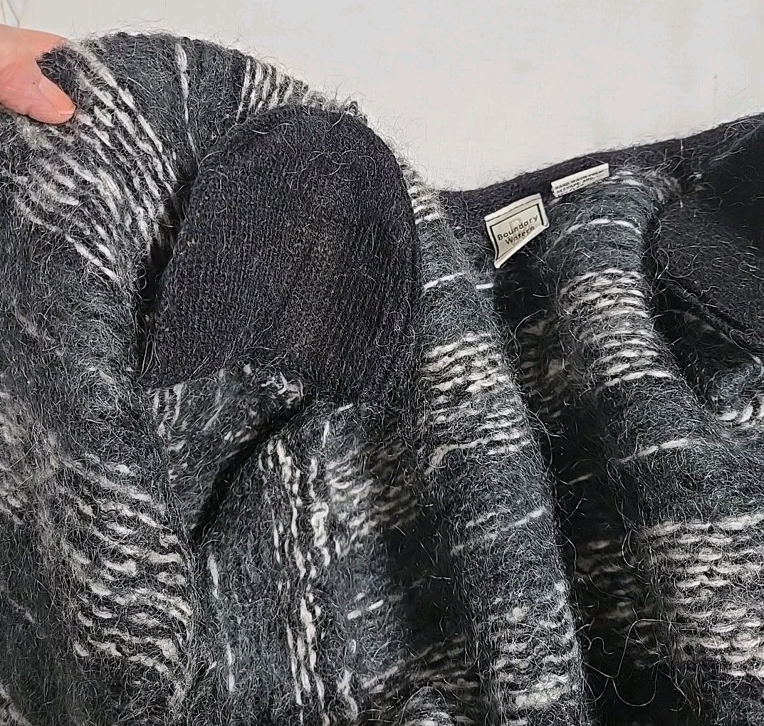 Vintage Boundary Waters Mohair Black White Striped Houndstooth Buttons Sweater