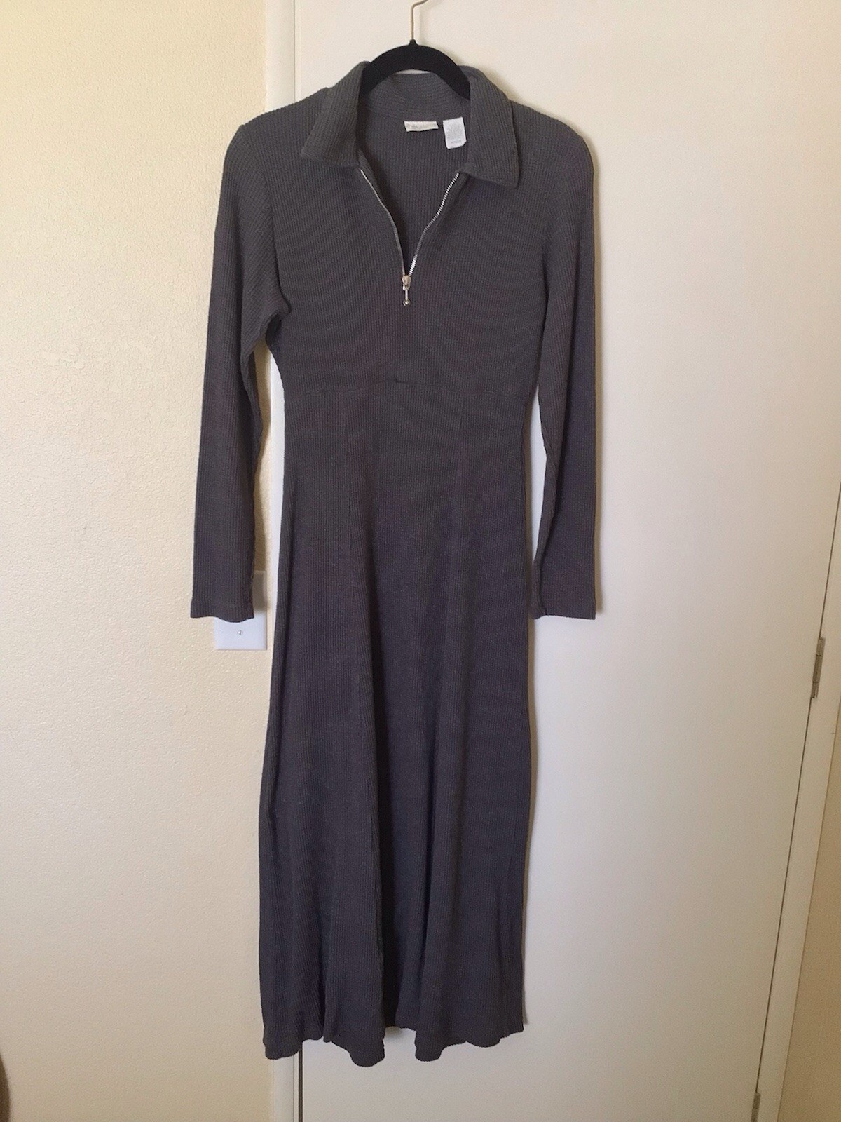 Vtg 90s Y2K Moda Int’l Sz M Ribbed Cotton Blend Maxi Dress Dark Gray Night Out