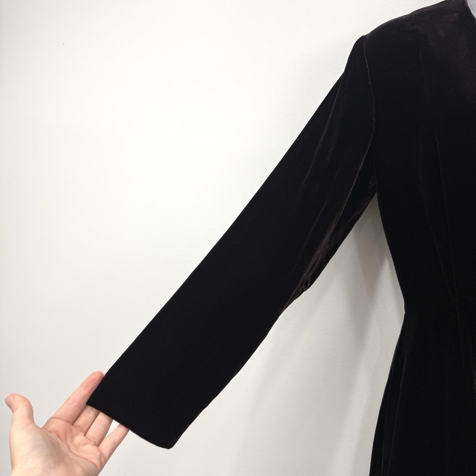 VTG Barry Bricken Silk Velvet Dress 4 Brown Whimsigoth Maxi Elegant Event Wrap
