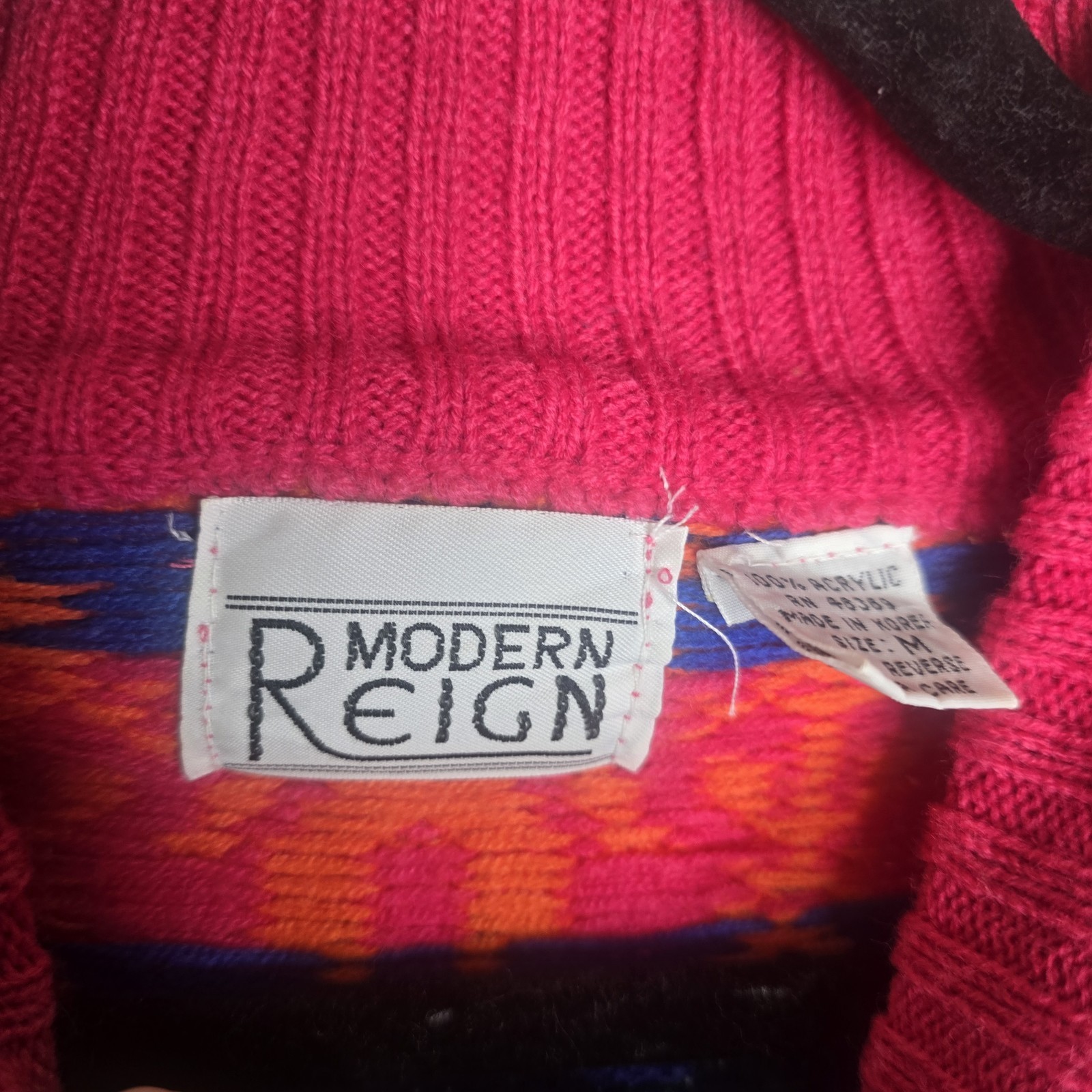 Vintage Modern Reign Sweater Womens M Bright Neon Horse Mockneck 80s 90s