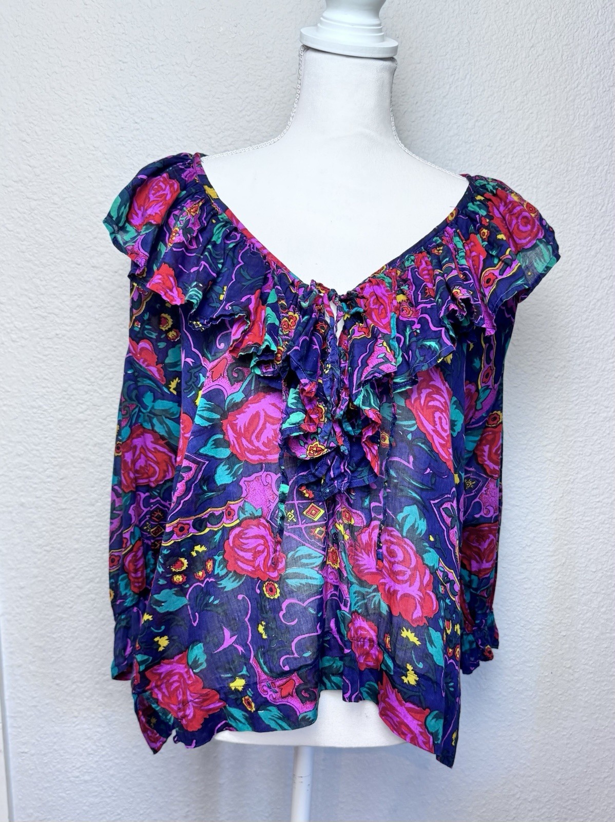 Vintage Speed Limit MPH Women’s SZ M Ruffle Blouse Floral Y2K Boho 90s