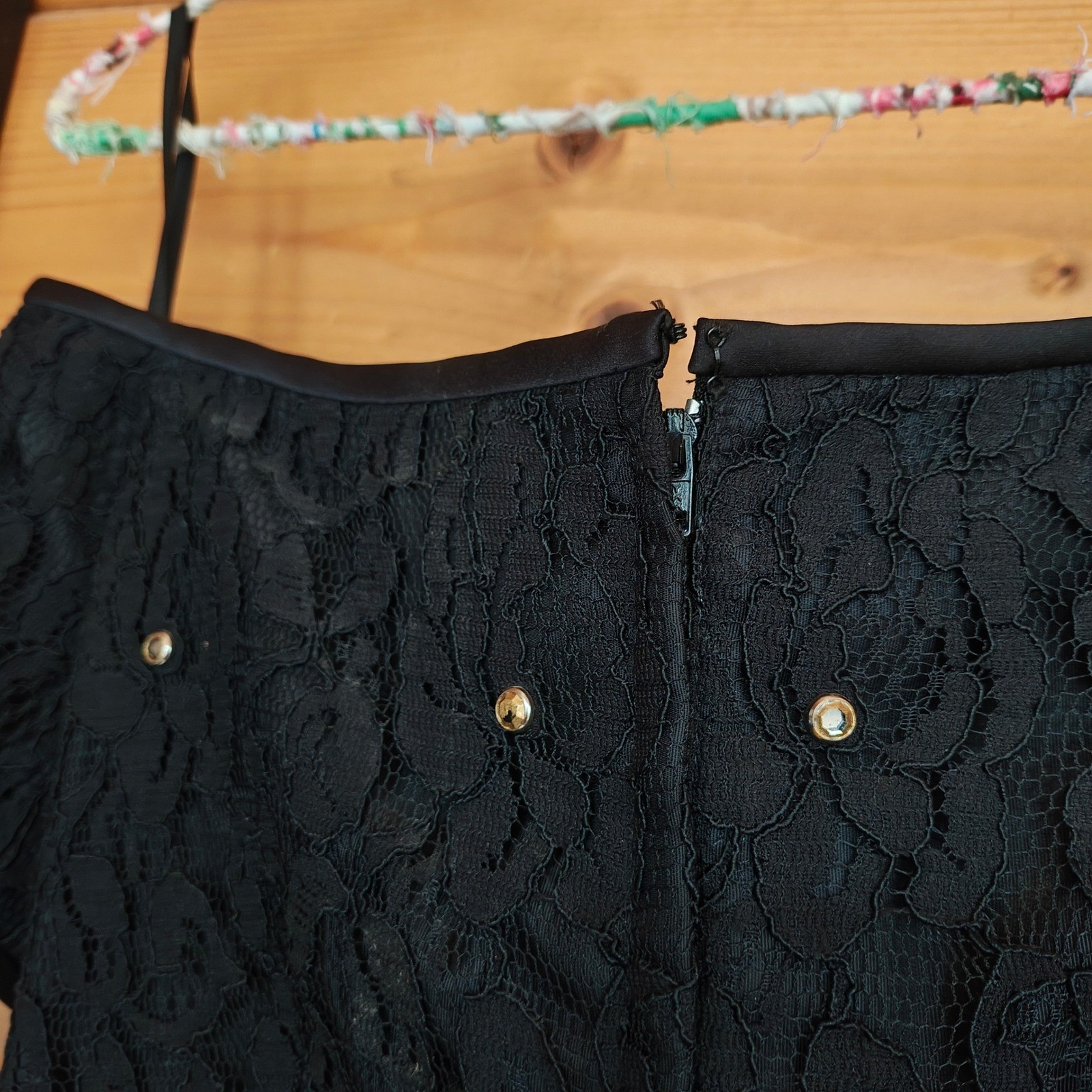 Tadashi Vintage Black Lace Chiffon Dress Embellish Goth Designer 6 *read flaws!*