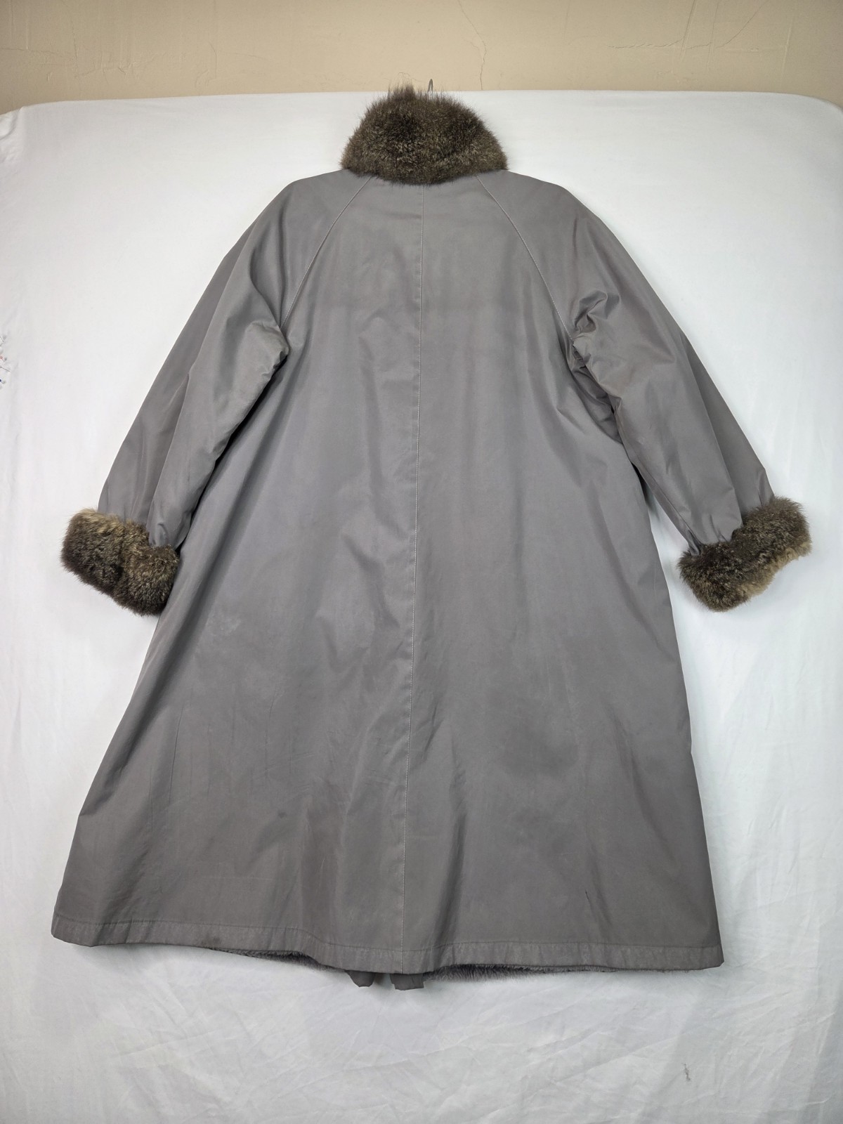 Vintage Bonnie Cashin for Russel Taylor Weatherwear Gray Fur Trim Coat USA Sz 10