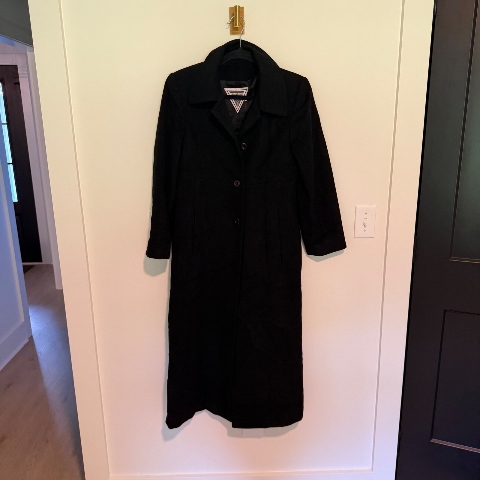 Marvin Richards Vintage Black Wool Cashmere Blend Long Coat Made in USA 6P
