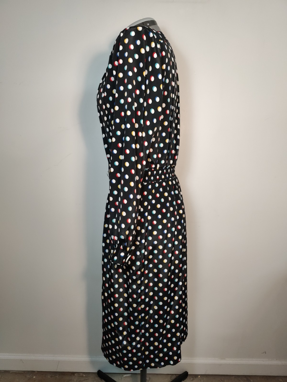 Vtg Leslie Fay 80’s Polka Dot Secretary Dress Sz M Career Shoulder Pads Pockets