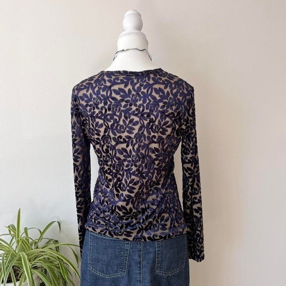 Vintage Ness Velvet Burnout Long Sleeve Womens sz m Blue renaissance witchcore
