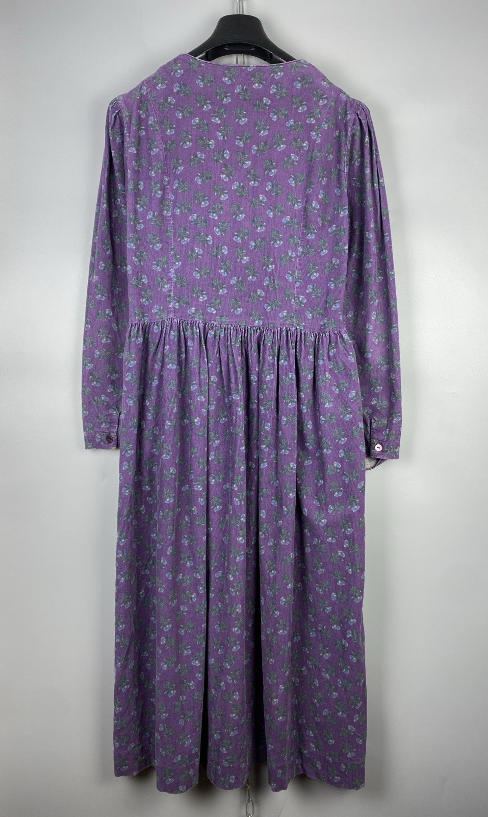 Vintage 80s Laura Ashley Dress Cotton Corduroy Floral Long Sleeve Size M EU 40
