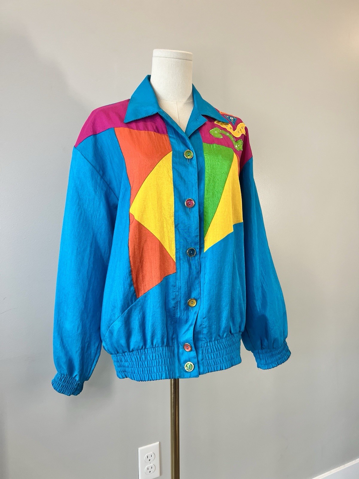 Vintage 1980s Colorblock Winderbreaker Retro Colorful Jacket Small Medium
