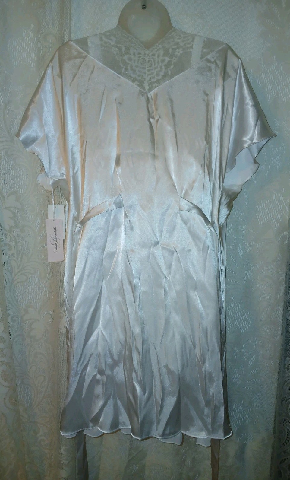 Vintage Linea Donatella White Liquid Satin Sequin Pearl Bridal Robe XL NWT