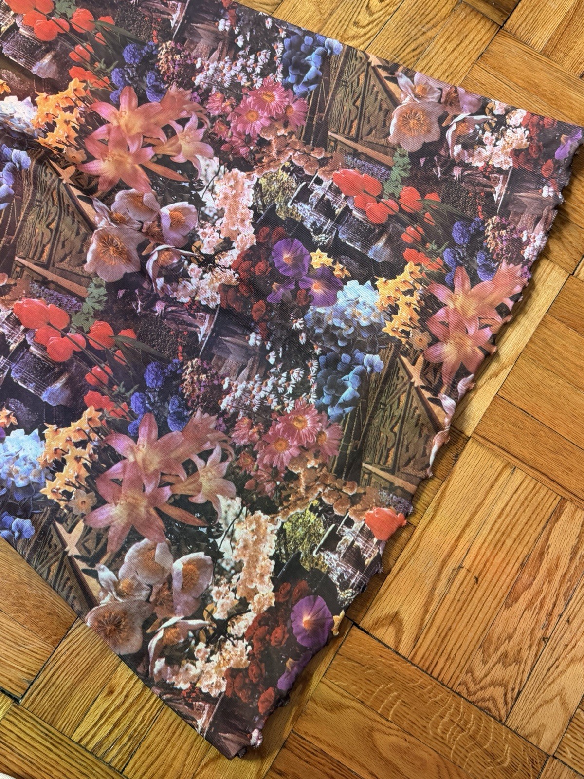 Vintage 70s Photo Print Polyester Floral Labyrinth Maxi A Line Dress Large