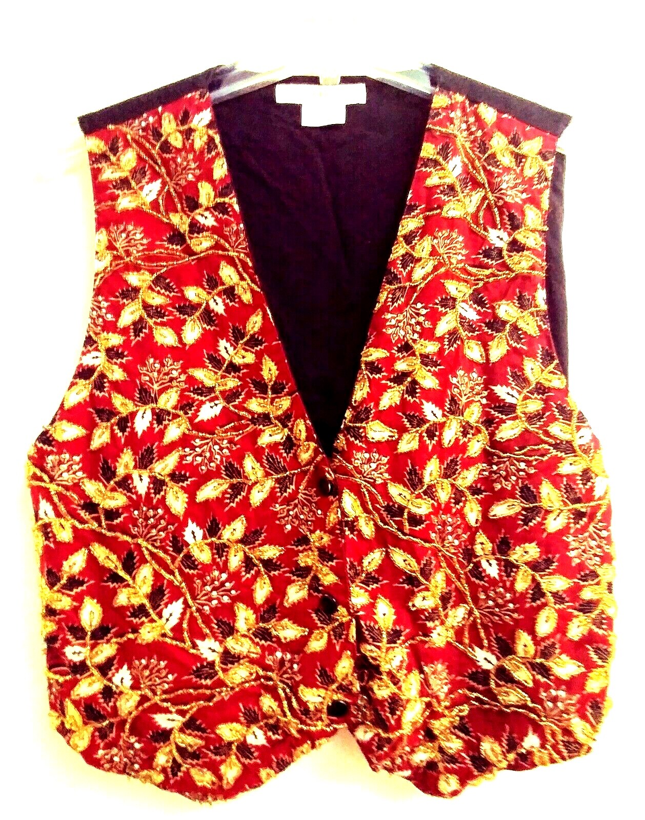 Vintage Ellen Ashley Womens Vest S Black Beaded Floral Tuxedo Style Boho Chic