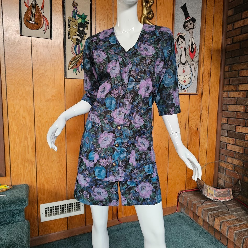Vtg 80s Corporate New Wave Punk Secretary Shorts Office Power Suit Romper M/L
