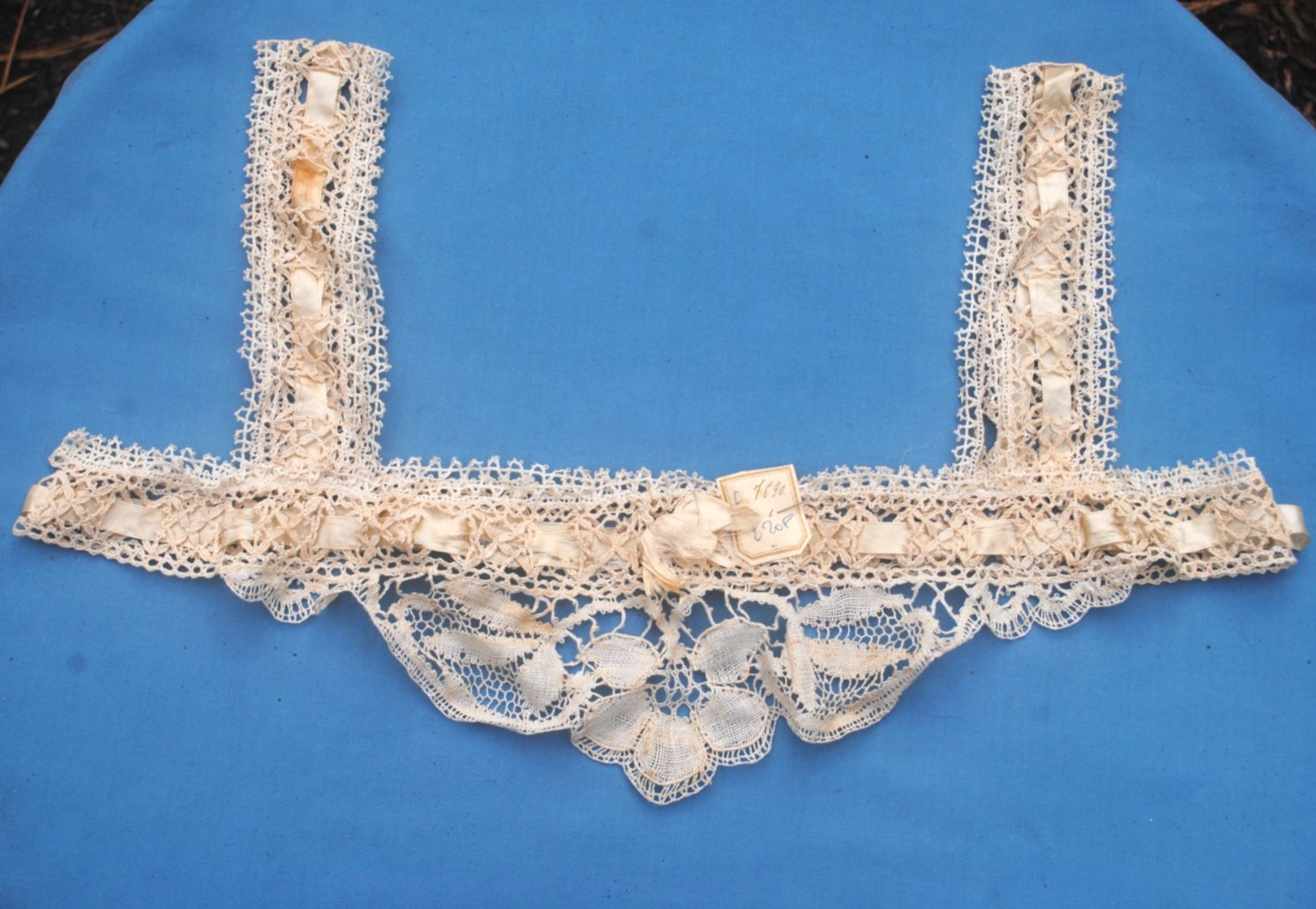 Antique French Chemise Cami for Nightgown Corset Topper Lace w/Ribbons, Tagged