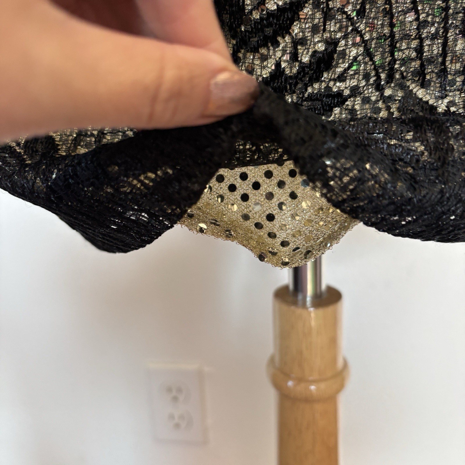Vintage Bari Jay Black and Silver Sequin Lace Mini Cocktail Dress Size 3/4