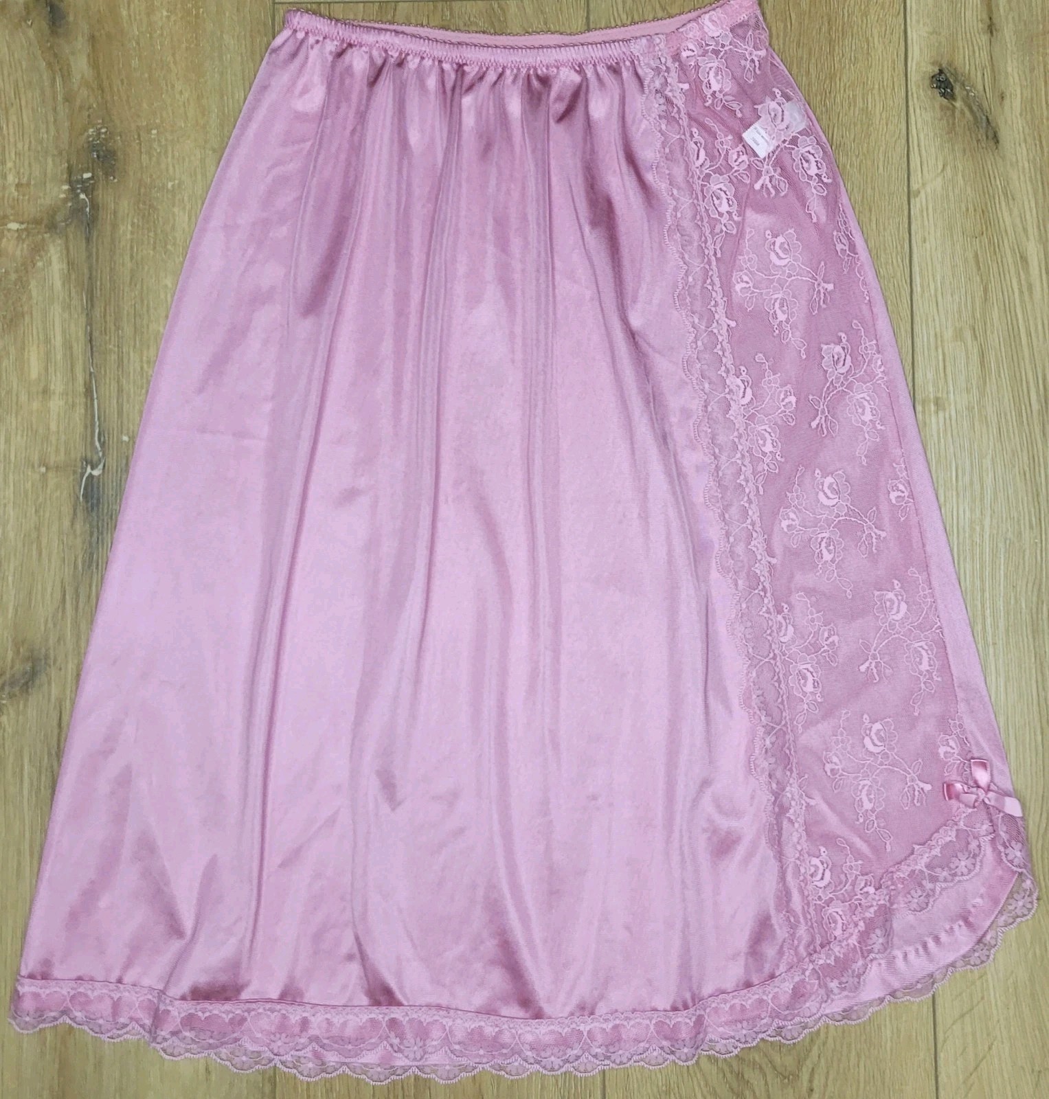 Vtg 70s/80s Kayser Half Slip Skirt Lace Side Panel & Hem Dusty Rose/ Mauve MED