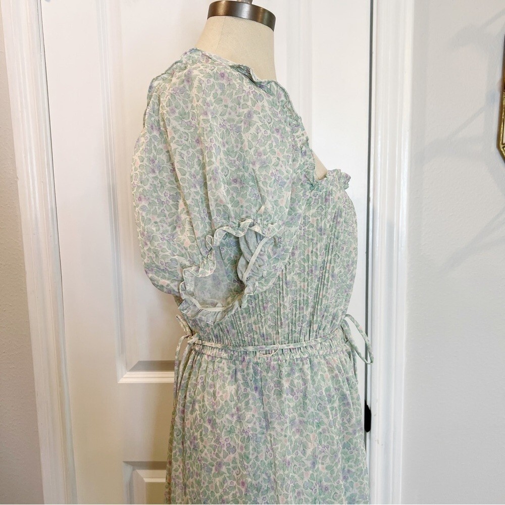 Phase II Vintage 70’s Floral Print Maxi Dress Romantic Prairie Ruffle