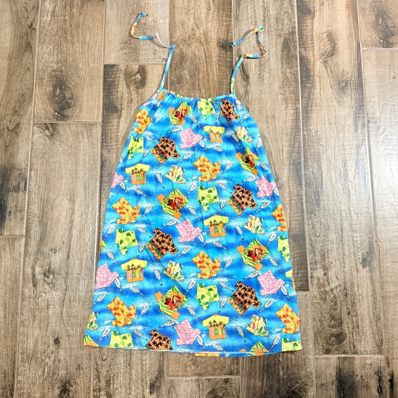 Hilo Hattie Womens VTG Message In Bottle Novelty Hawaiian Halter Dress, Blue, L