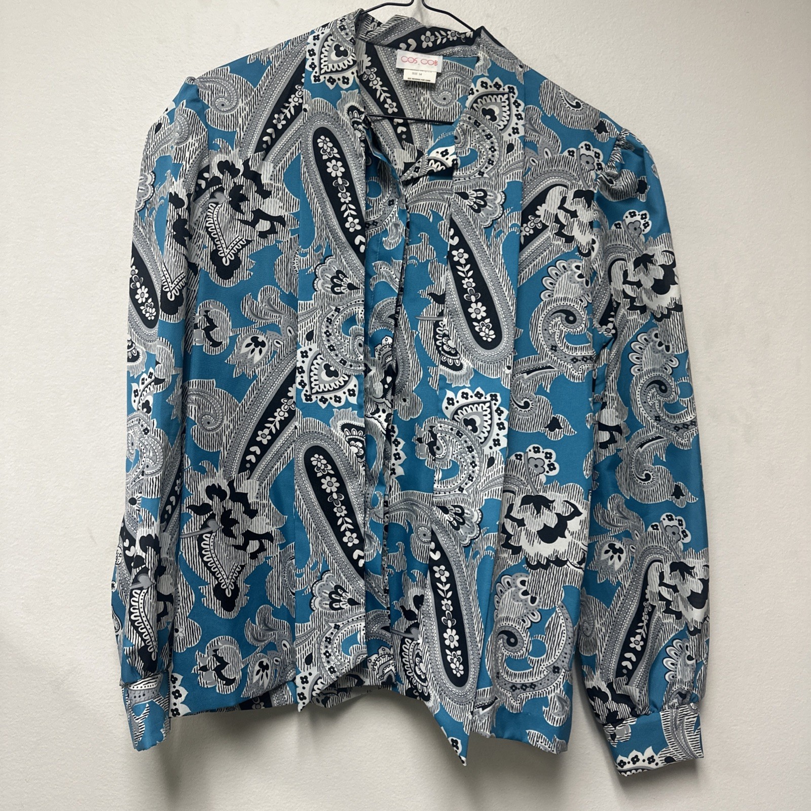 COS COB Women’s 14 Long Sleeve Button Up Top Vintage Paisley Pattern Attached