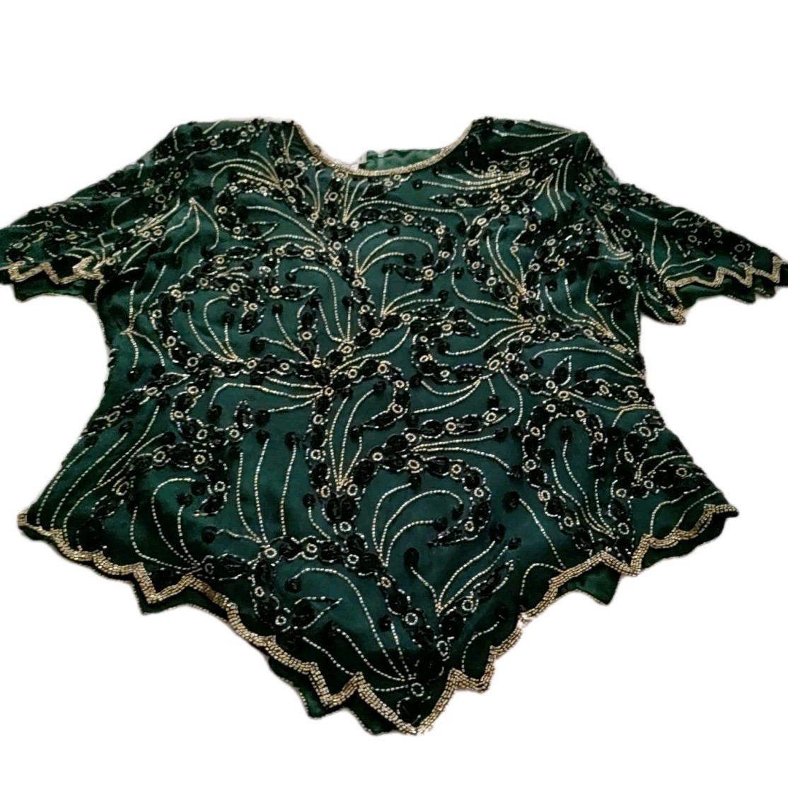 Vintage J Kara New York 100%Silk Sequin Green Size XXL