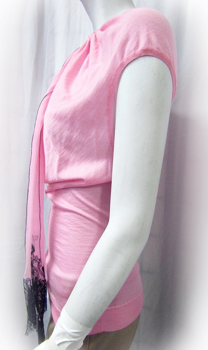 NINA RICCI Top Pink Cashmere Silk Tie Lace Blouse Medium 38 4 US Vintage NEW