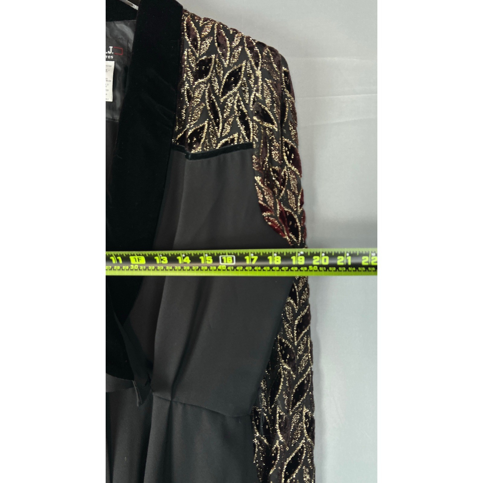 Vintage J.S.J. Jumpsuit Women’s 14P Black Metallic Burnout Velvet Shawl Collar