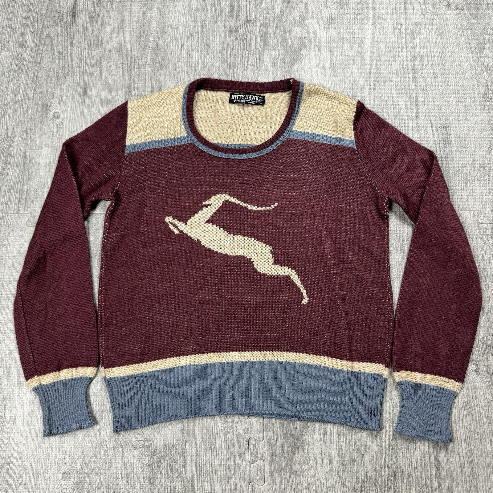 VTG 70S KITTY HAWK 40S STYLE KNIT PULLOVER SWEATER STAG REINDEER WOMENS XS/S