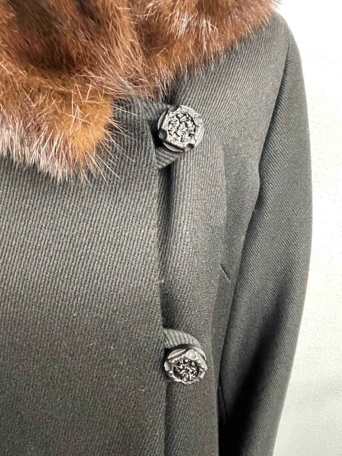 Vintage Forstmann by Penn Craft Women’s Black Fur Collar Asymmetric Button Coat