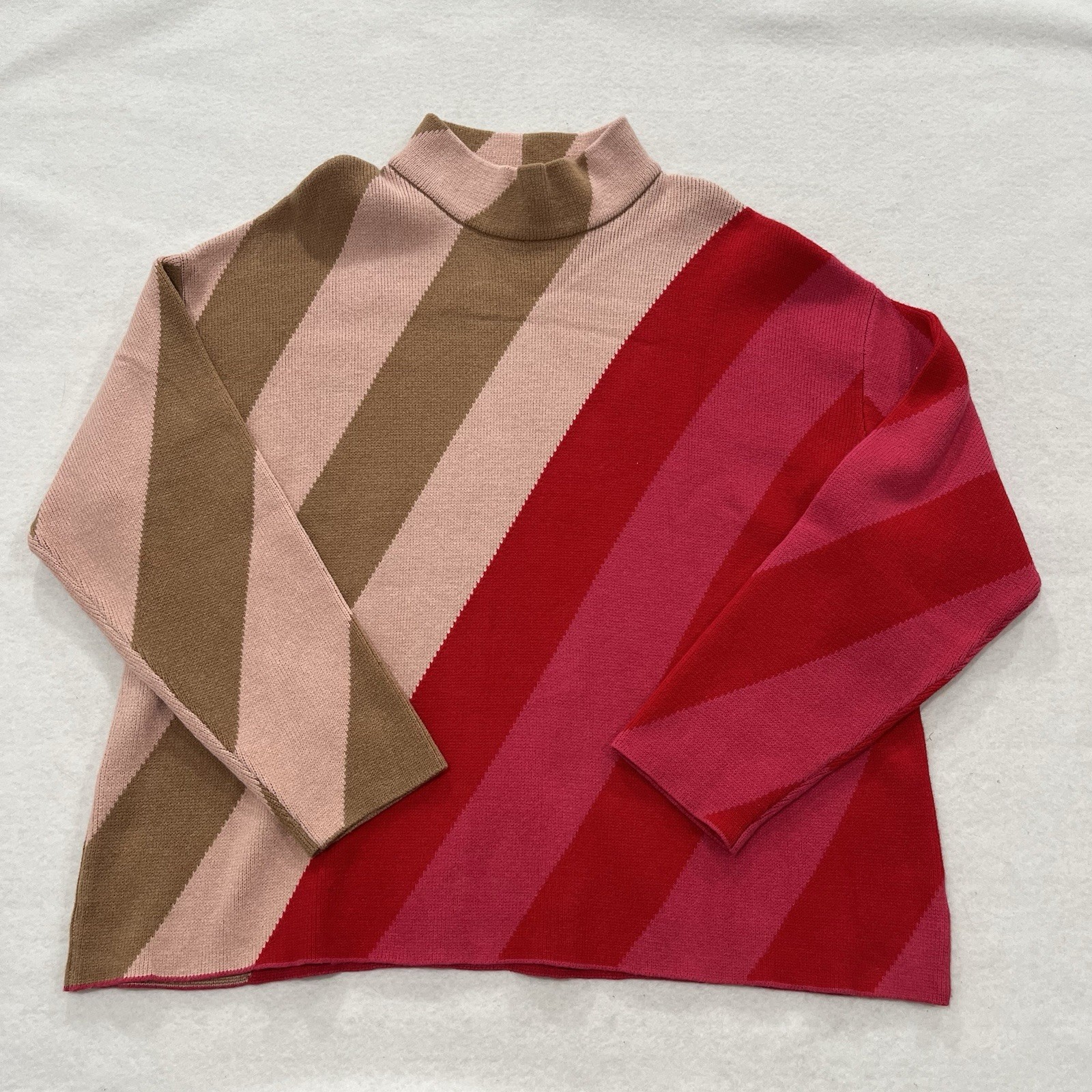 NWT Liz Claiborne Pink Red Tan Multi Stripe Sweater XXL NEW Rayon Poly Nylon