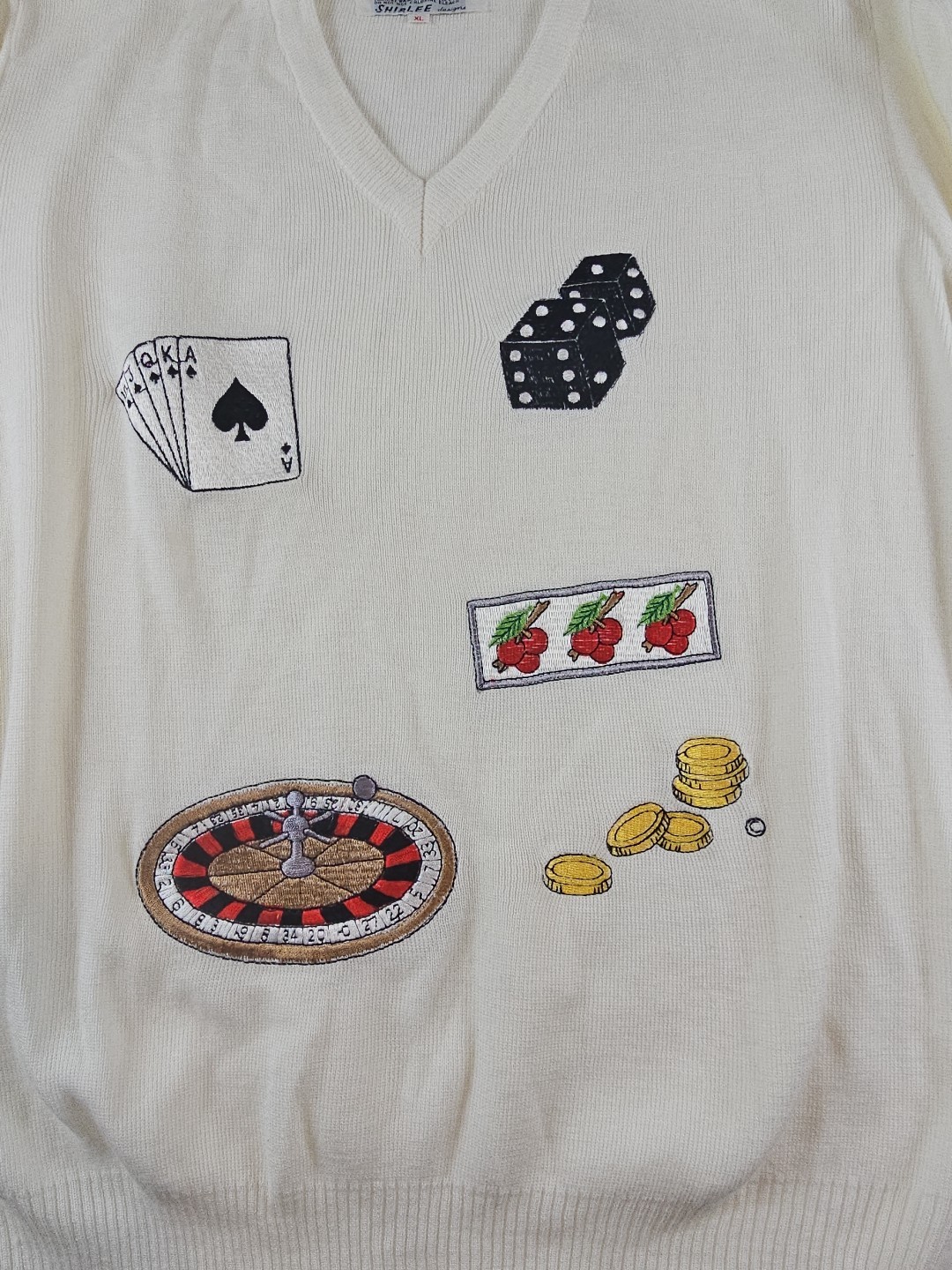 Vintage Cyn Les Shirlee Designs Las Vegas Casino V Neck Sweater Reno Gambling XL