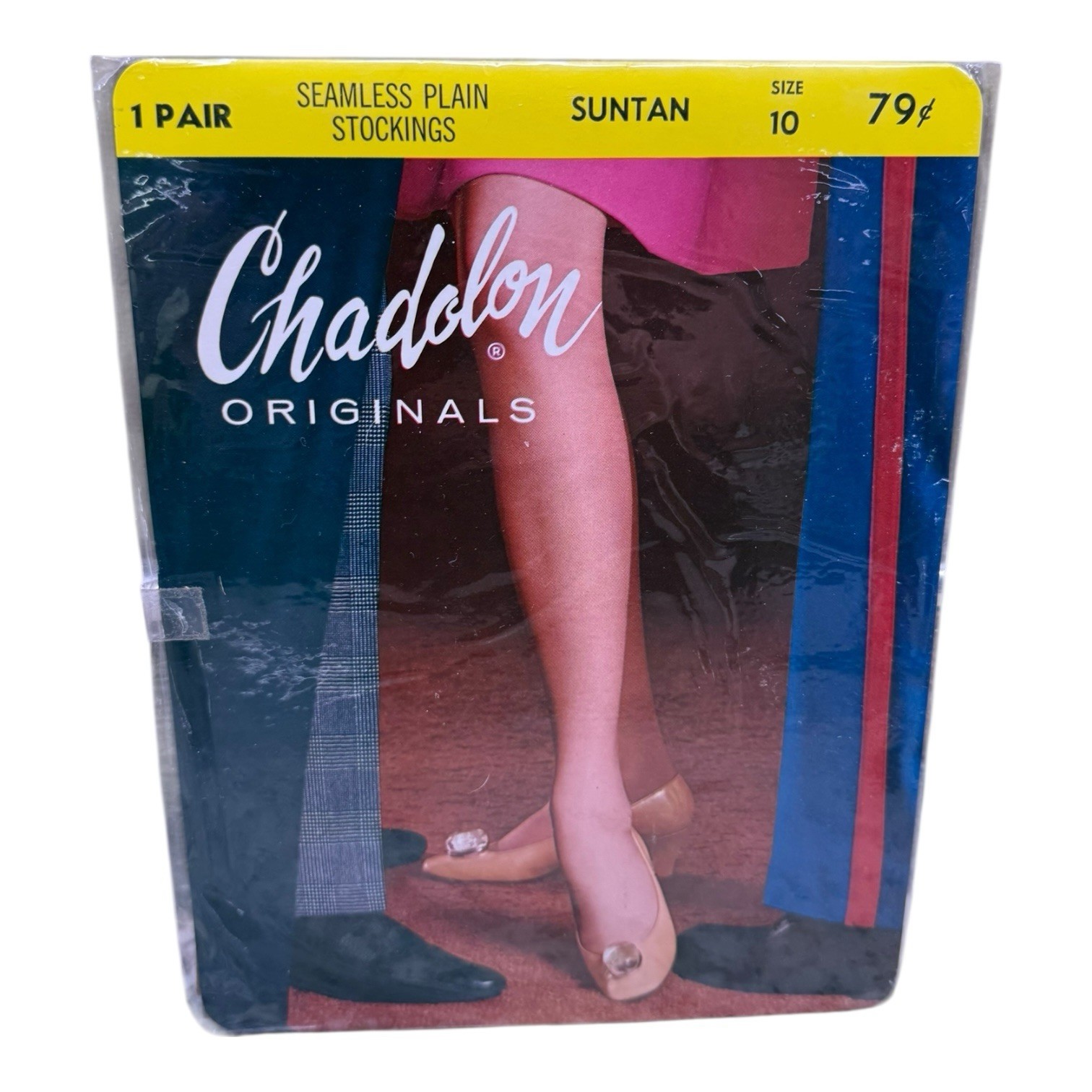 Vintage Chadolon Seamless Plain Sheer Stockings 100% Nylon Suntan Size 10