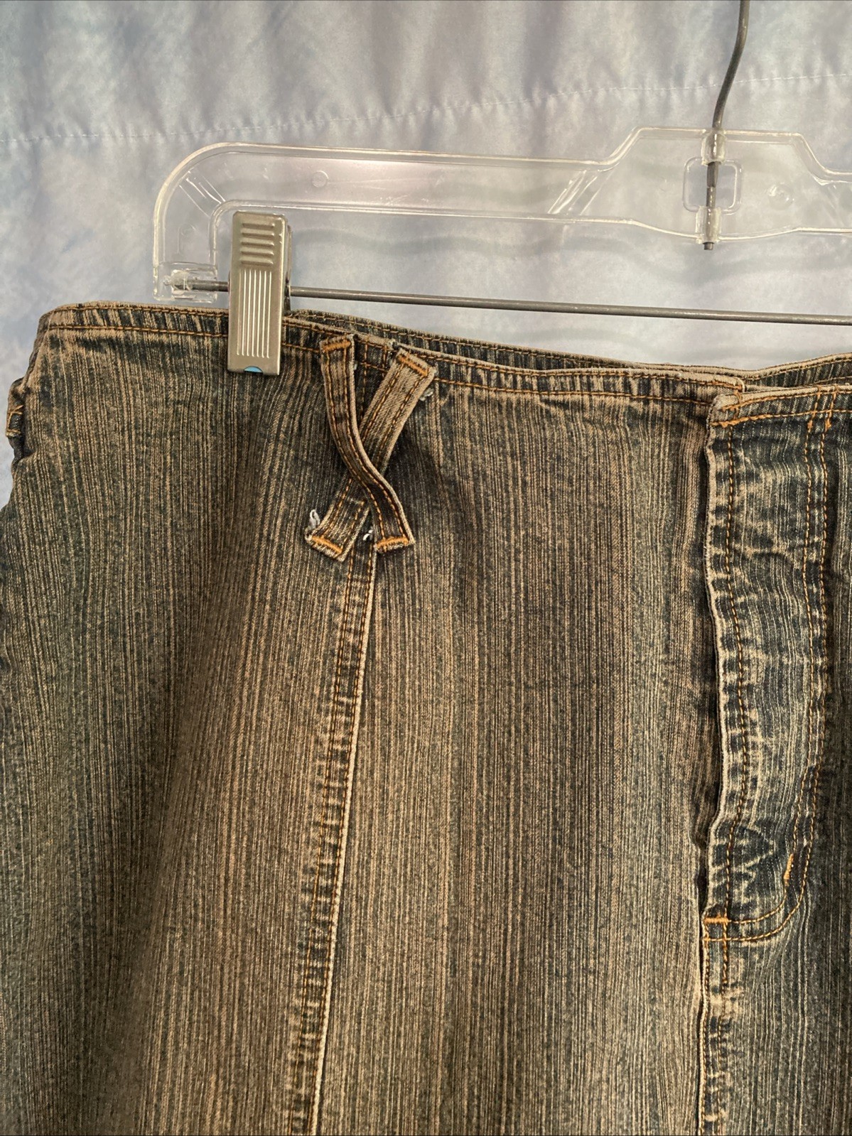 Vtg 90s Y2K Avenue Blues Denim Midi Skirt 14 Distressed Brown Grunge Goblincore