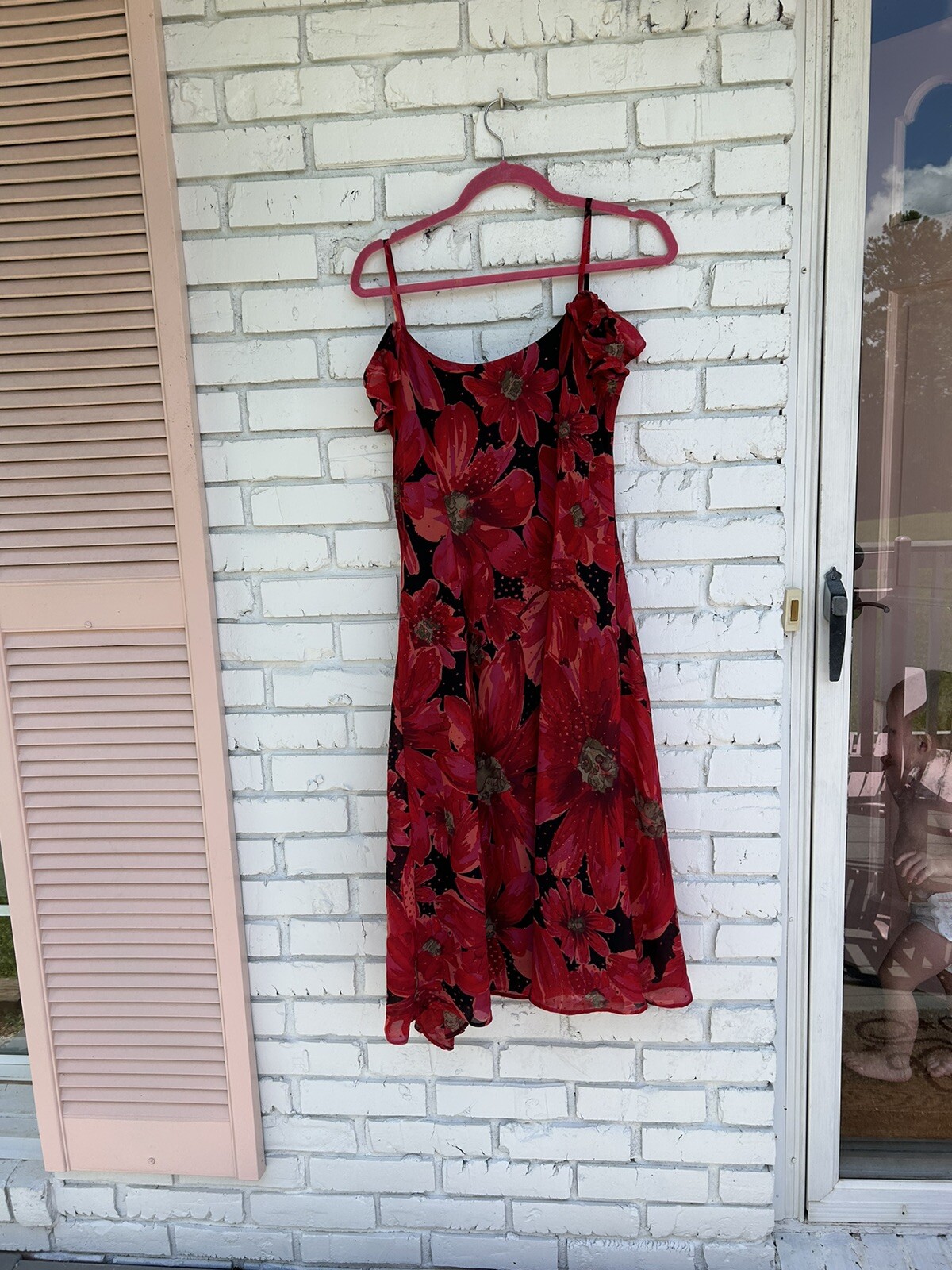 vintage y2k red sparkly floral midi dress L/XL