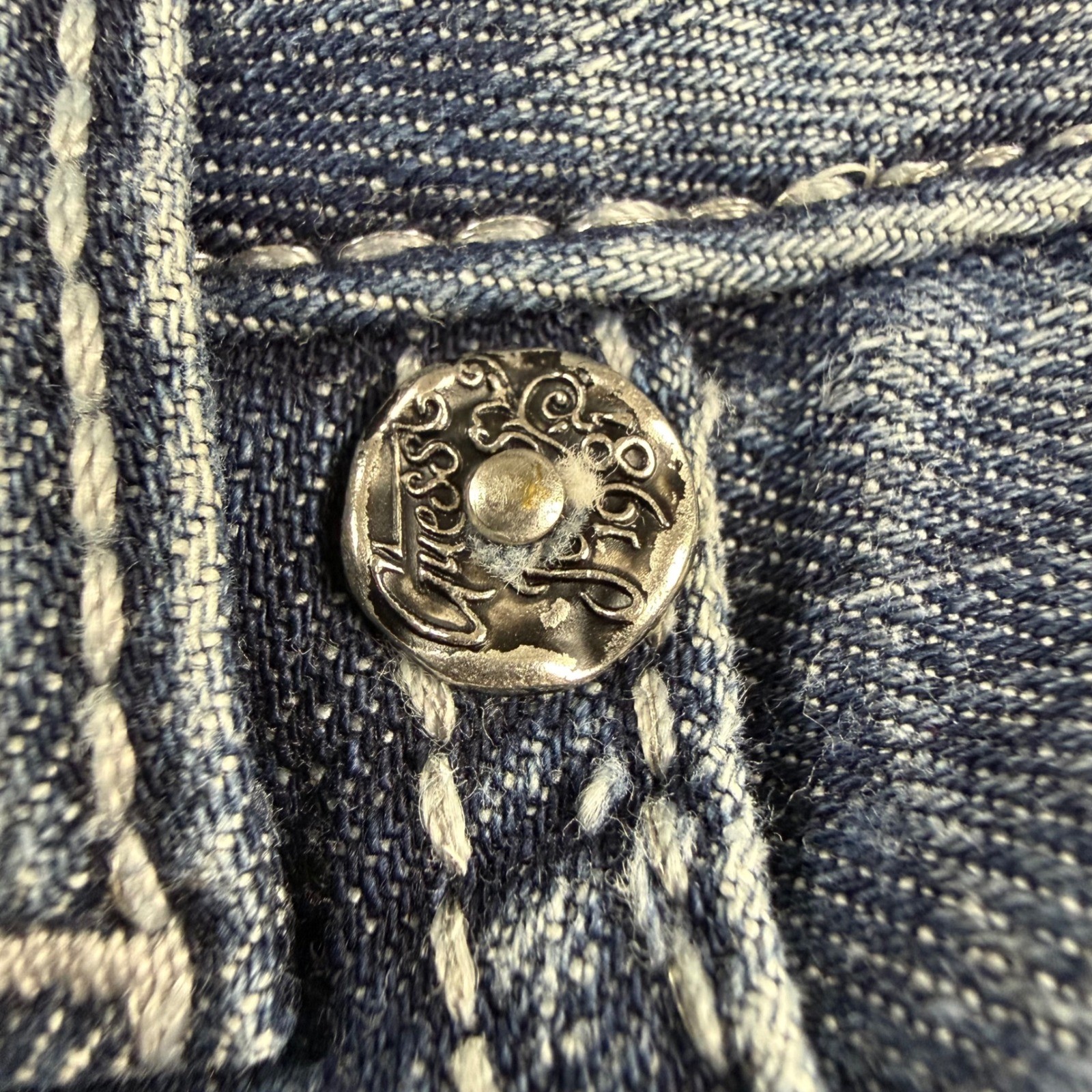 Vintage Guess Bootcut Jeans Womens 32 Blue Distressed Studded Pocket Y2K Indie