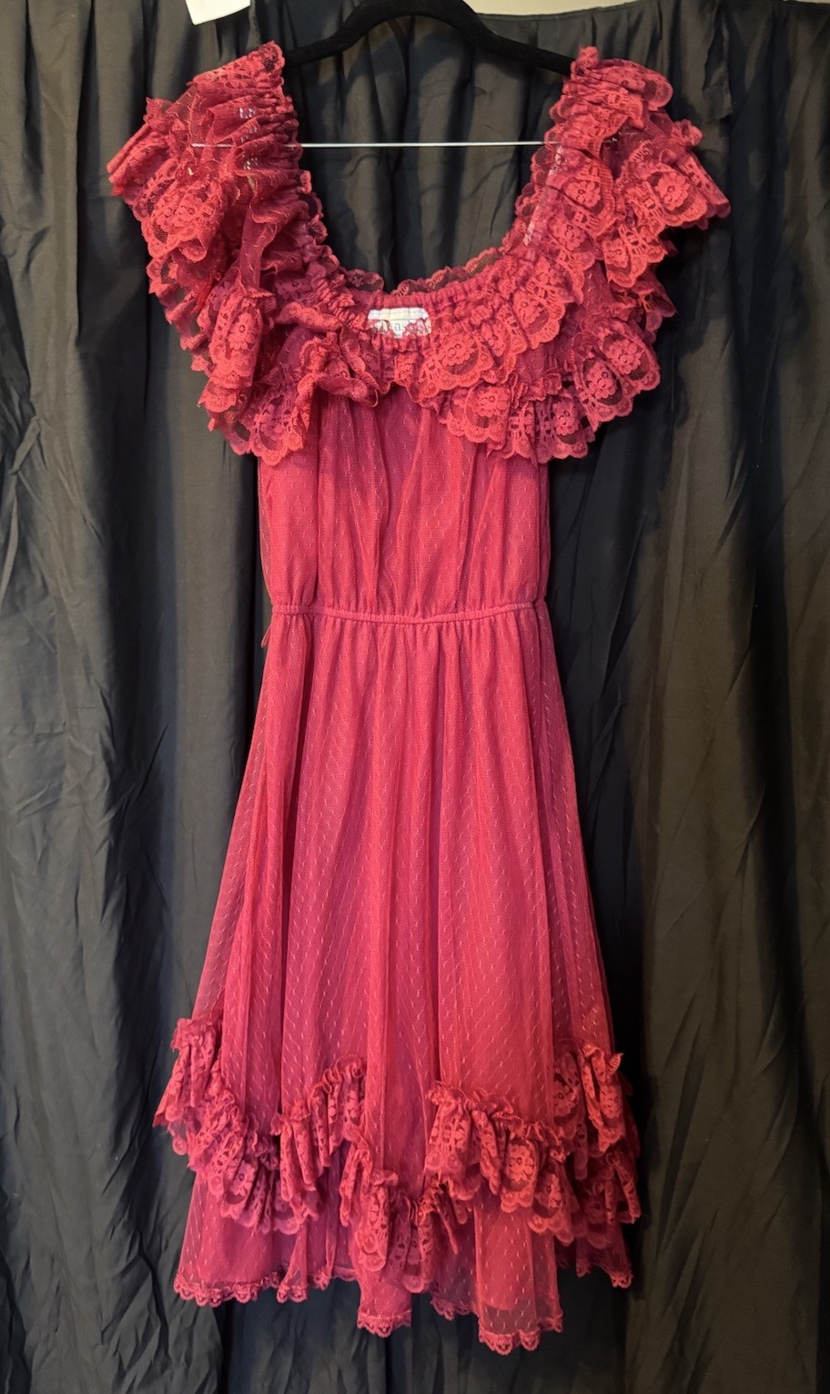 Vintage d.b.a.-l.a. Red Swiss Dot Dress Size 9 Cottagecore Lace Ruffle Prairie