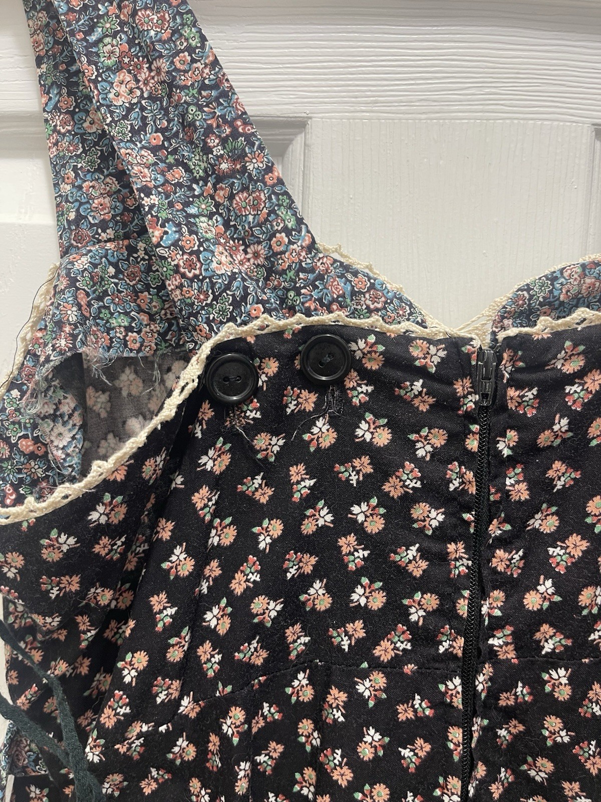 Vintage Dainty Womens Dress 11 Prairie Sundress Cottage Homespun Floral Corset