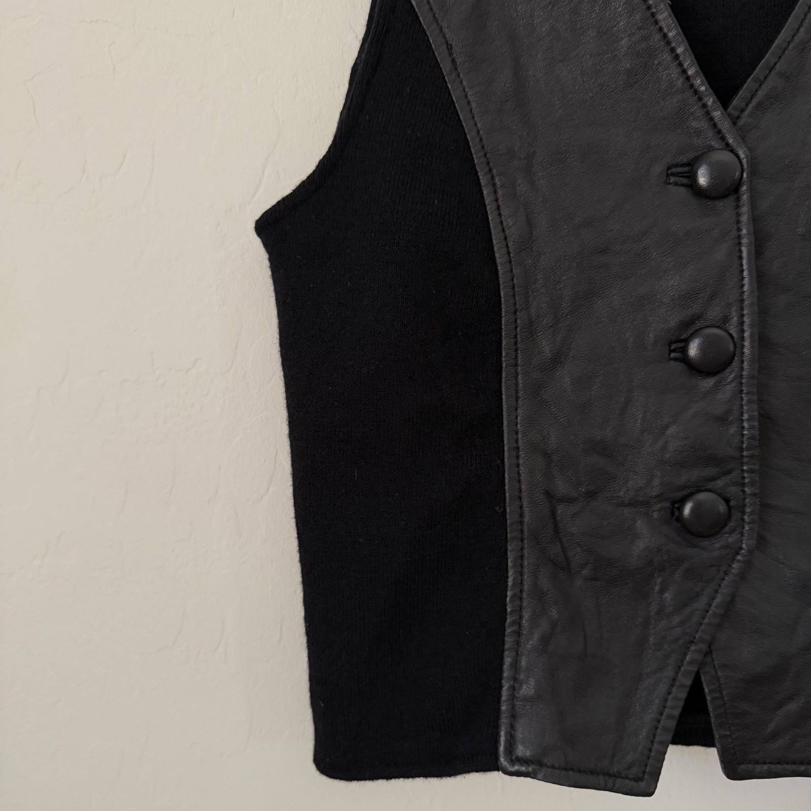 Vintage Erez Levy Black Leather & Wool Vest Women’s Small Minimalist 90s
